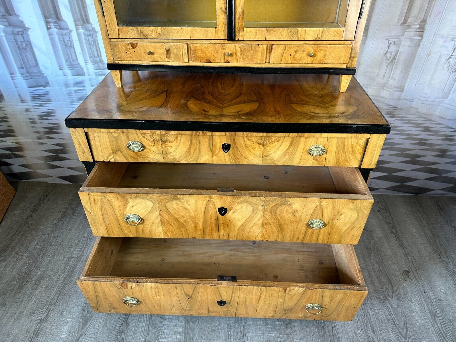 ANTIKE BIEDERMEIER AUFSATZKOMMODE KOMMODE VITRINE BIEDERMEIERKOMMODE UM 1850 – Bild 16