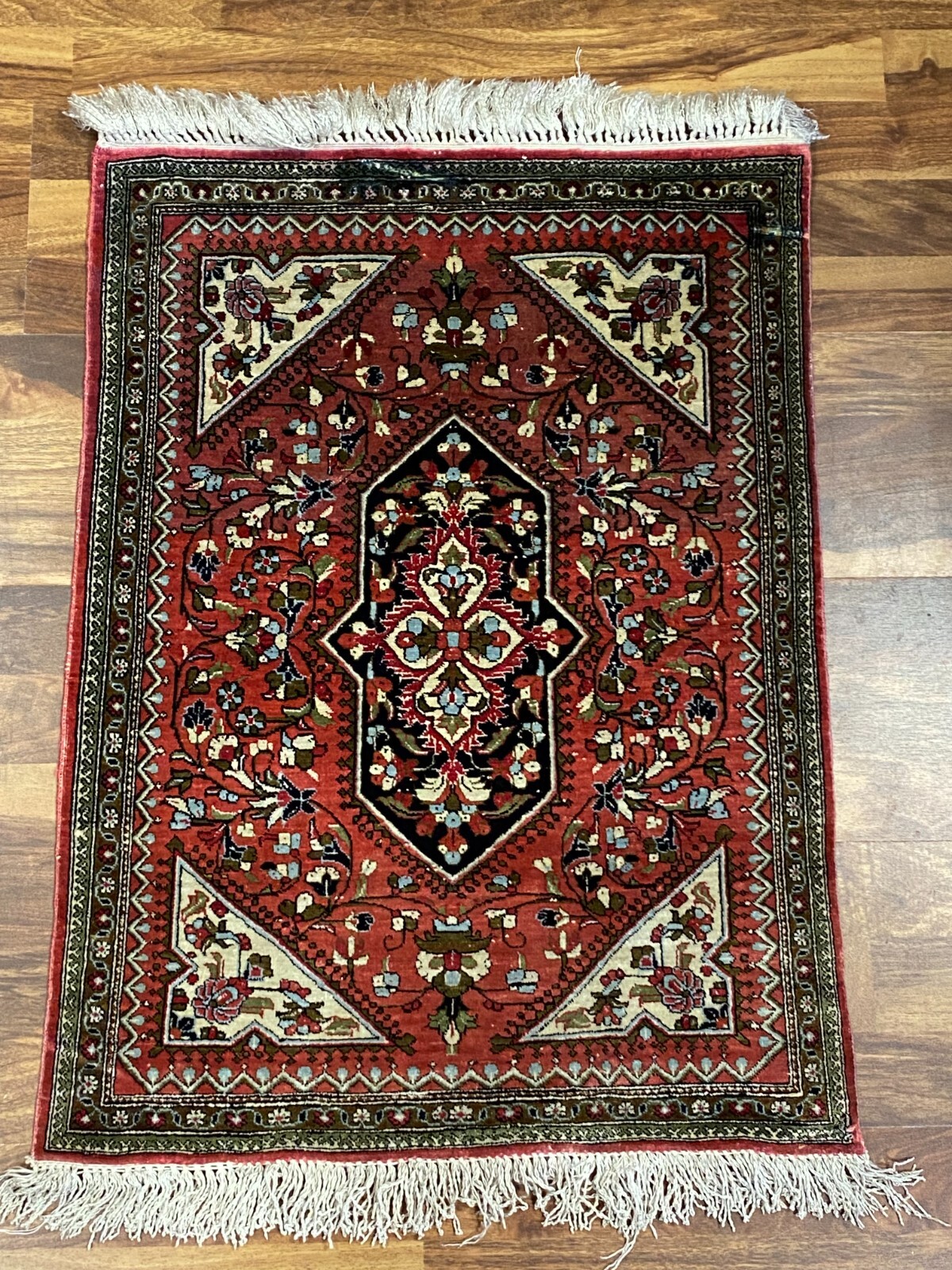 ALTER GHOM TEPPICH AUS SEIDE HANDGEKNÜPFT SEIDENTEPPICH 87x57cm – Bild 3