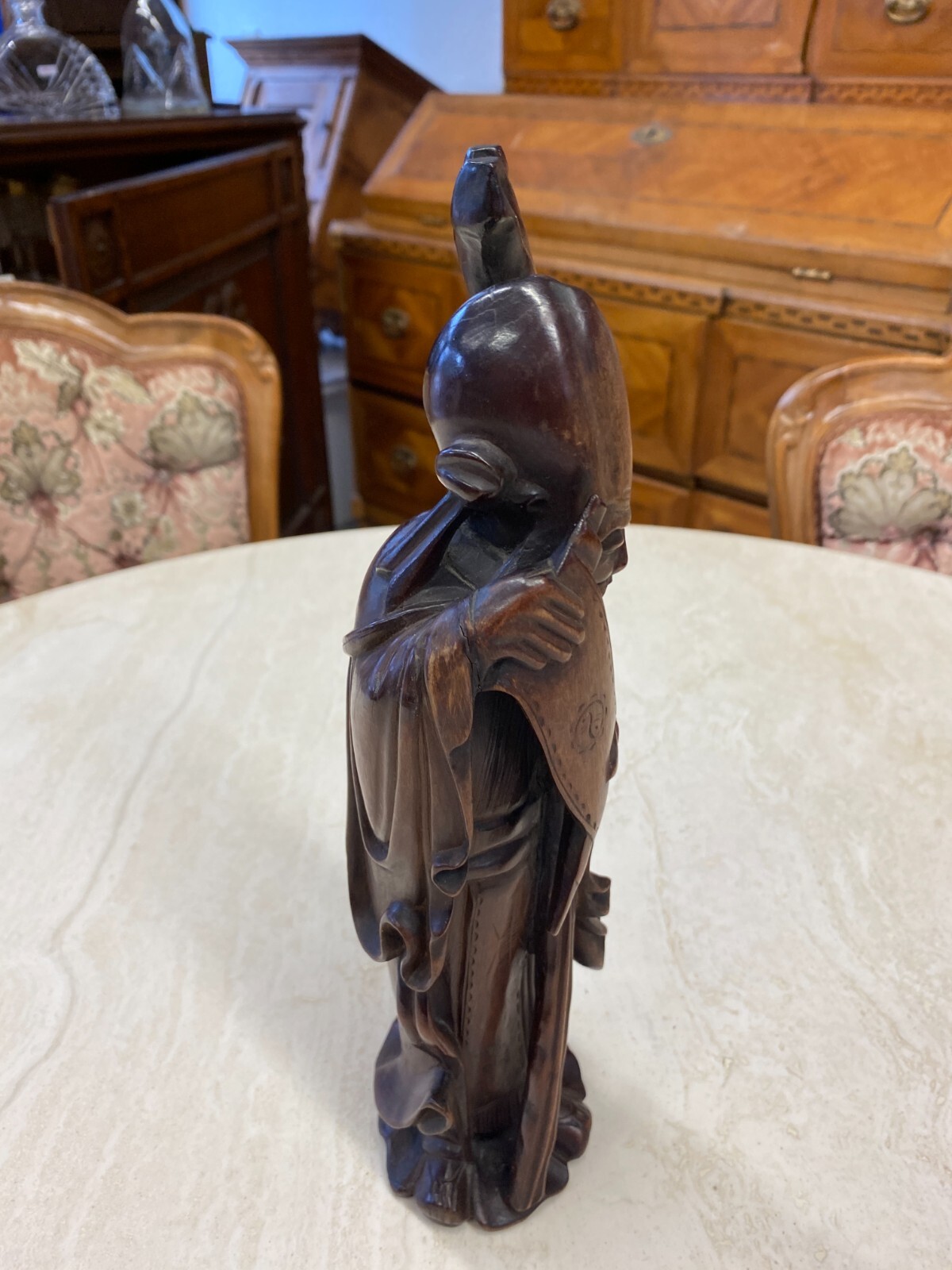 CHINA SKULPTUR AUS HOLZ SITZENDER GELEHRTER 30cm HOCH – Bild 6