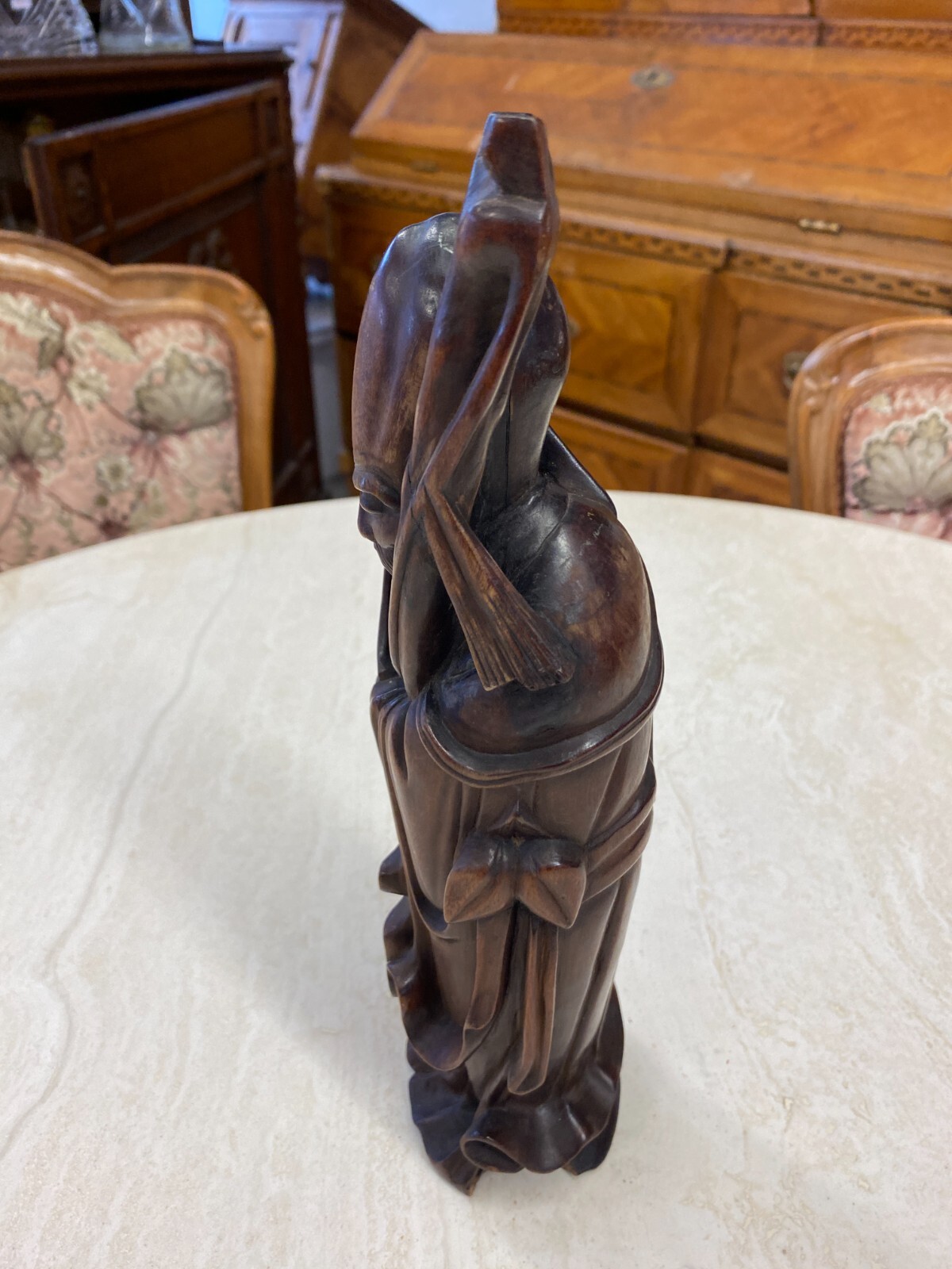 CHINA SKULPTUR AUS HOLZ SITZENDER GELEHRTER 30cm HOCH – Bild 9