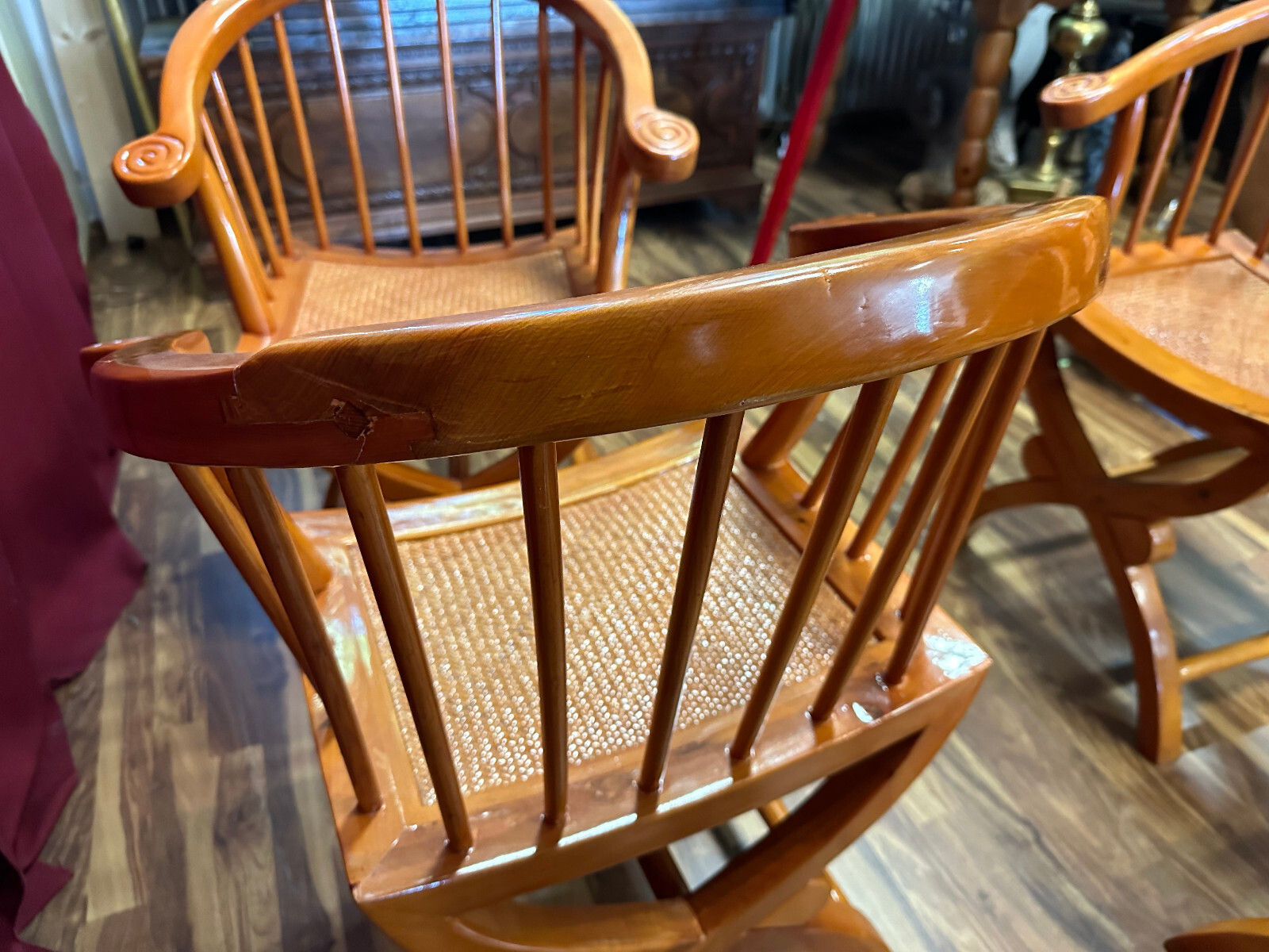 4x ANTIKER STUHL CHINA HOLZ UND RATTAN UM 1910 RESTAURIERT VIER ANTIKE STÜHLE – Bild 22