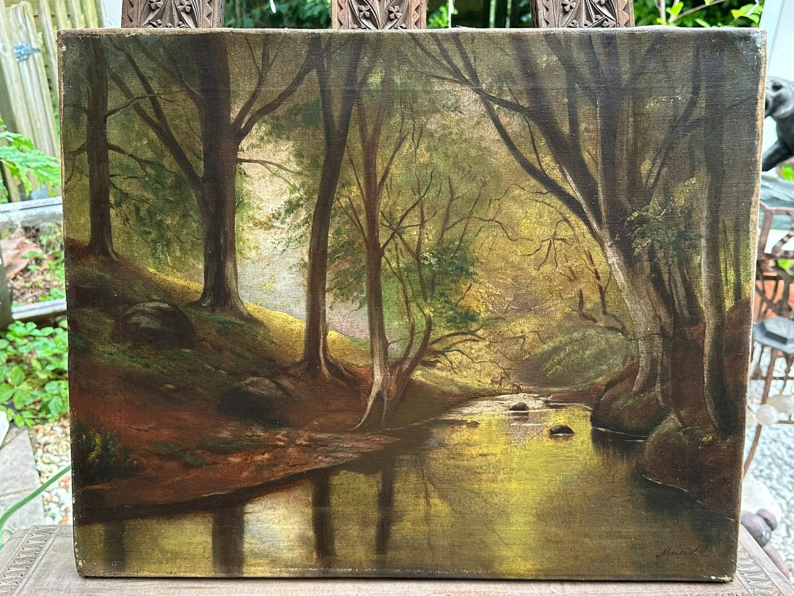 ÖLGEMÄLDE REH IN LICHTUNG IM WALD LANDSCHAFT – Bild 3