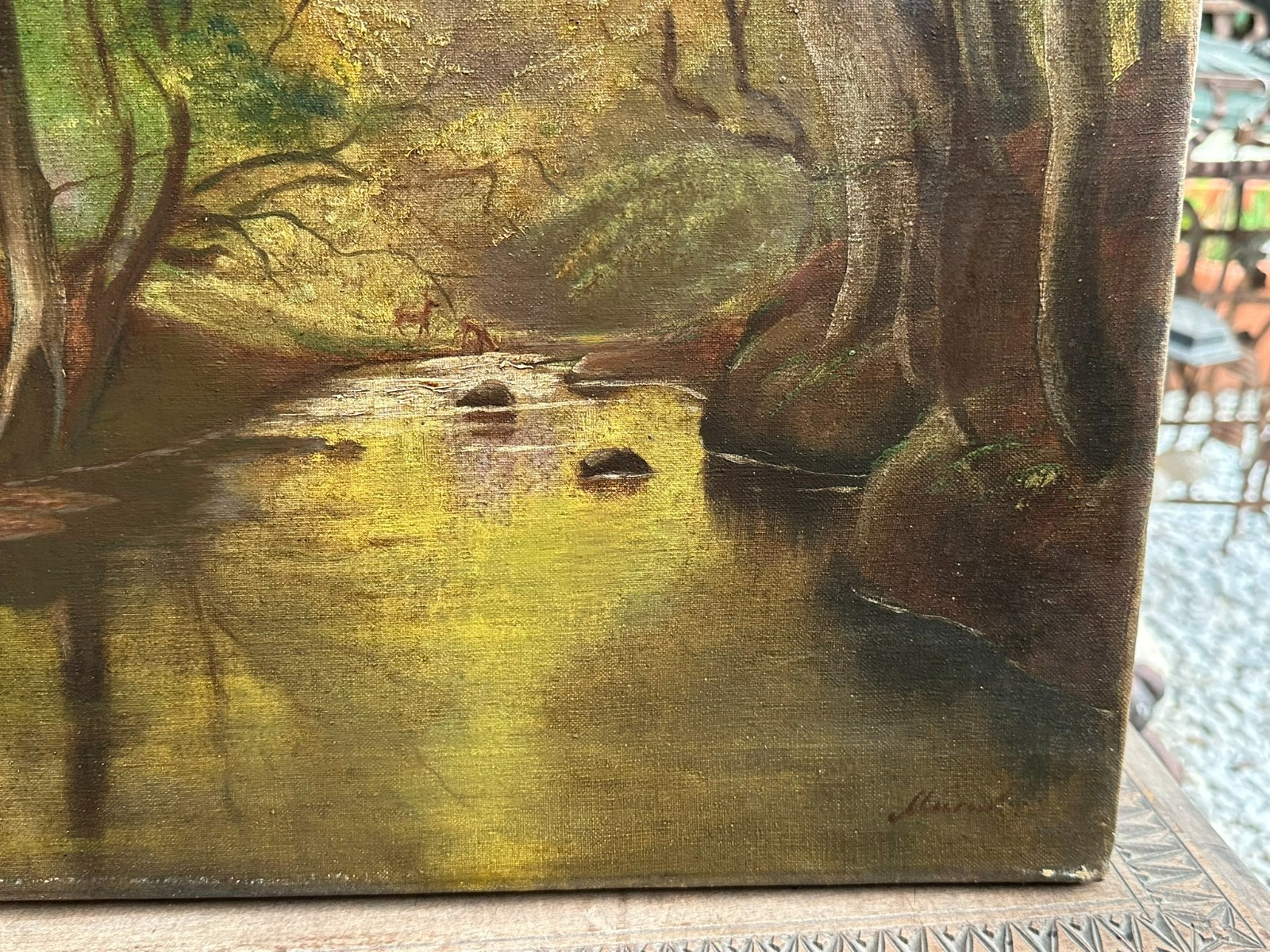 ÖLGEMÄLDE REH IN LICHTUNG IM WALD LANDSCHAFT – Bild 7