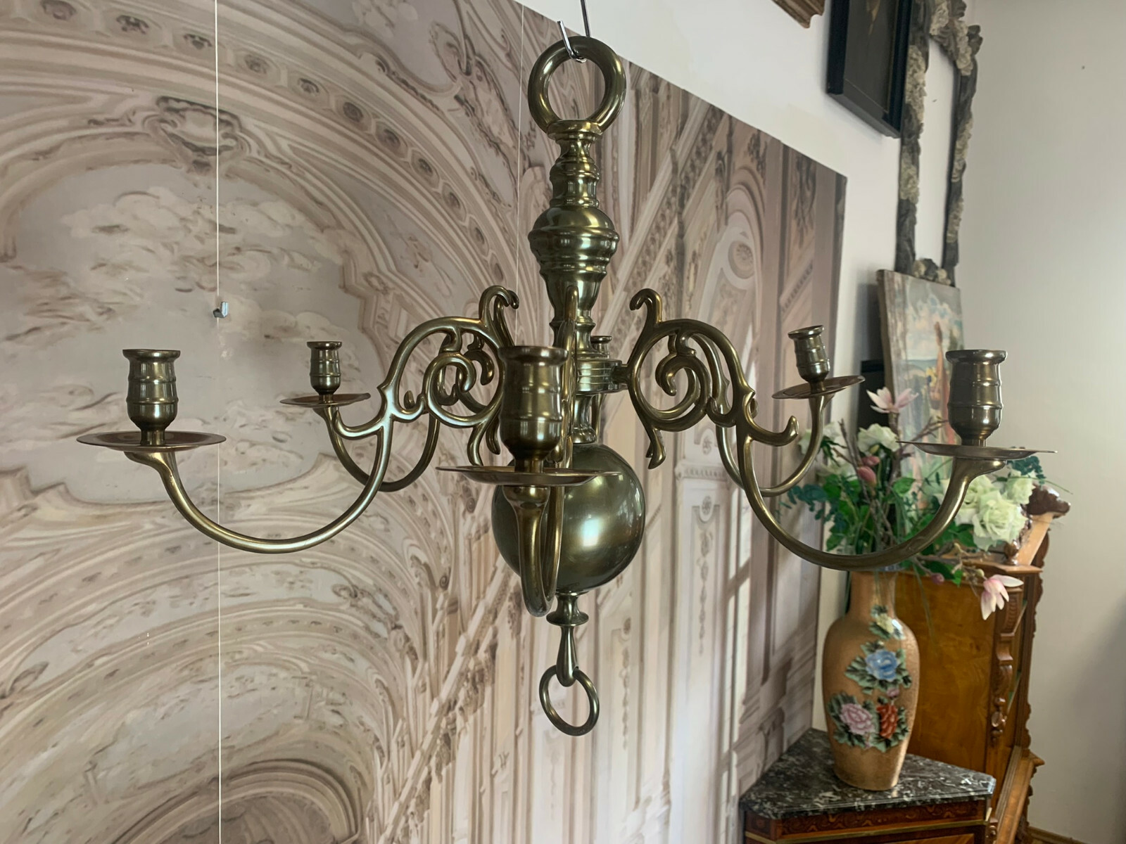 BAROCKLEUCHTER MESSING KANDELABER ALTER DECKEN LEUCHTER BAROCKSTIL MASSIV – Bild 3