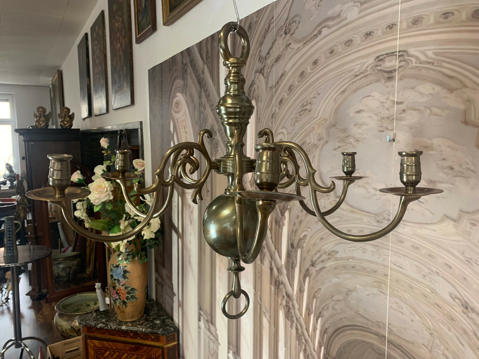 BAROCKLEUCHTER MESSING KANDELABER ALTER DECKEN LEUCHTER BAROCKSTIL MASSIV – Bild 4