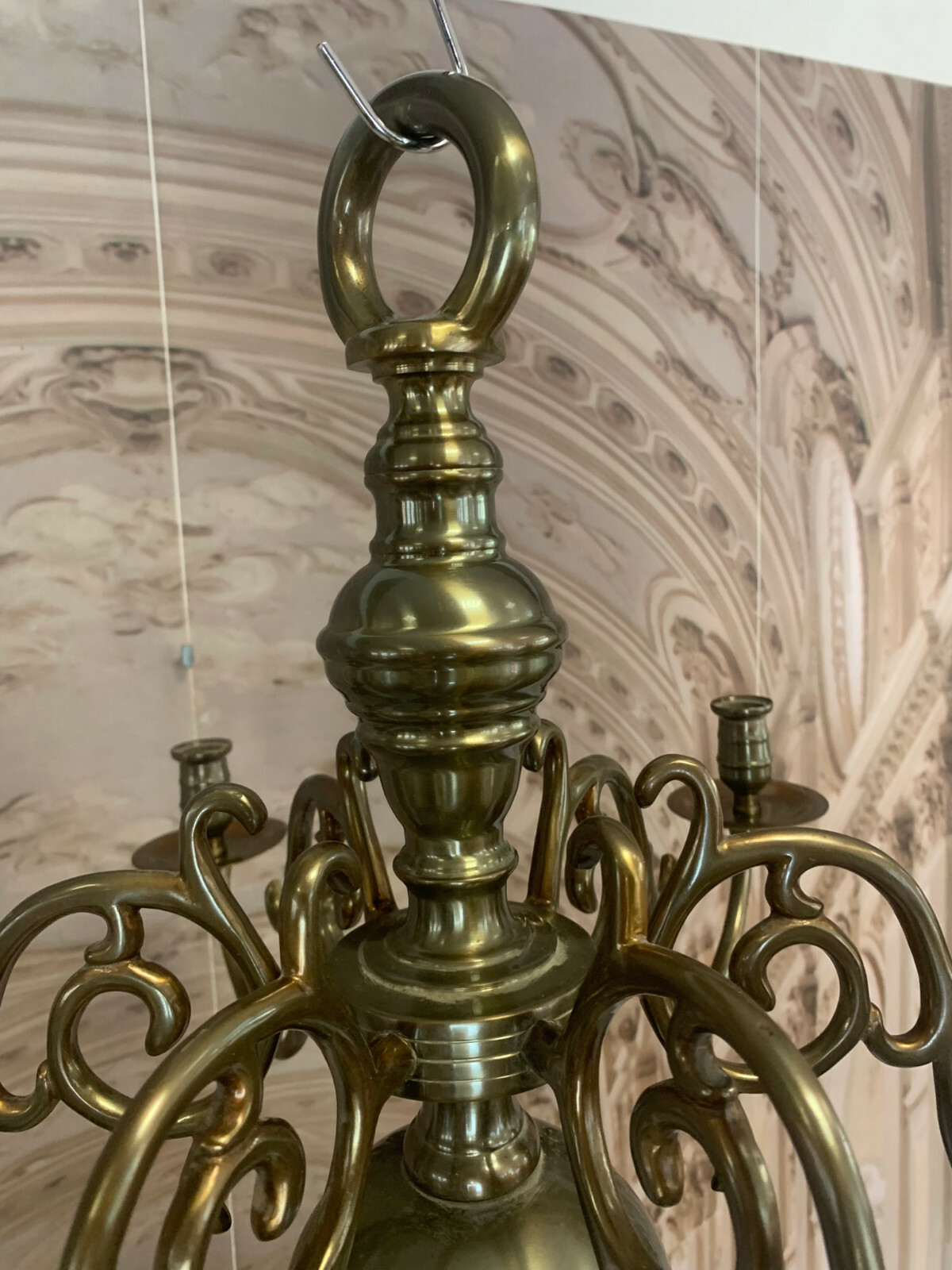 BAROCKLEUCHTER MESSING KANDELABER ALTER DECKEN LEUCHTER BAROCKSTIL MASSIV – Bild 5