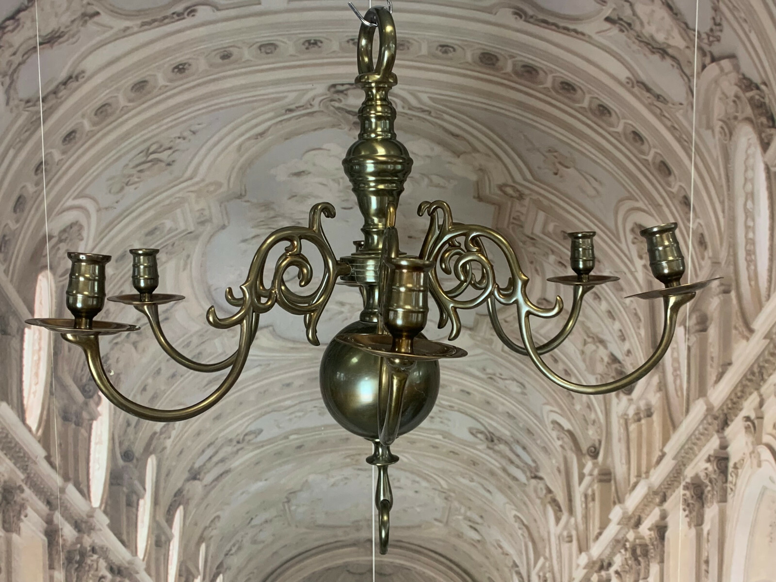 BAROCKLEUCHTER MESSING KANDELABER ALTER DECKEN LEUCHTER BAROCKSTIL MASSIV