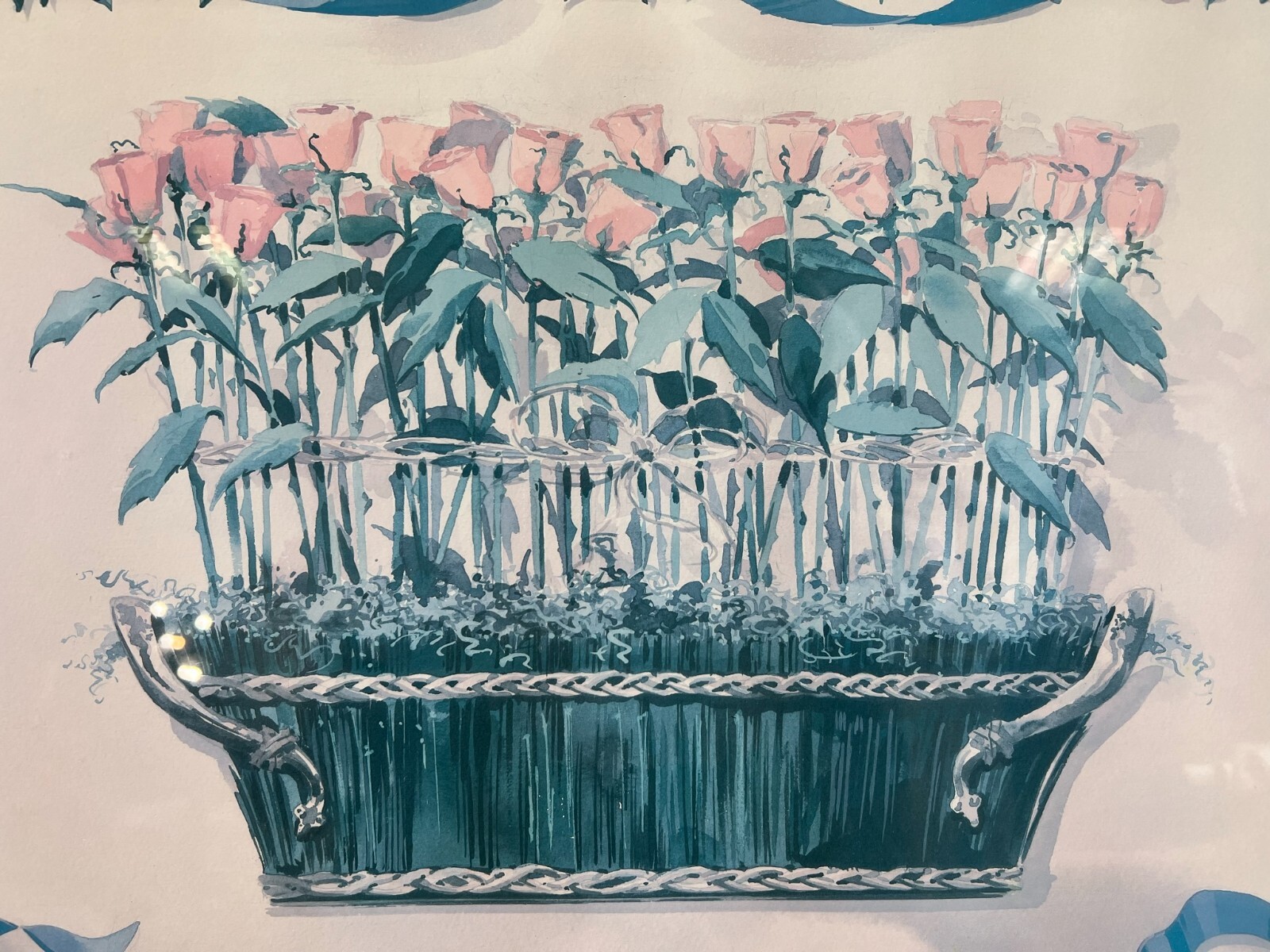 Aquarell auf Papier sehr schön gerahmt hinter Glas Pflanzen Blumen – Bild 3