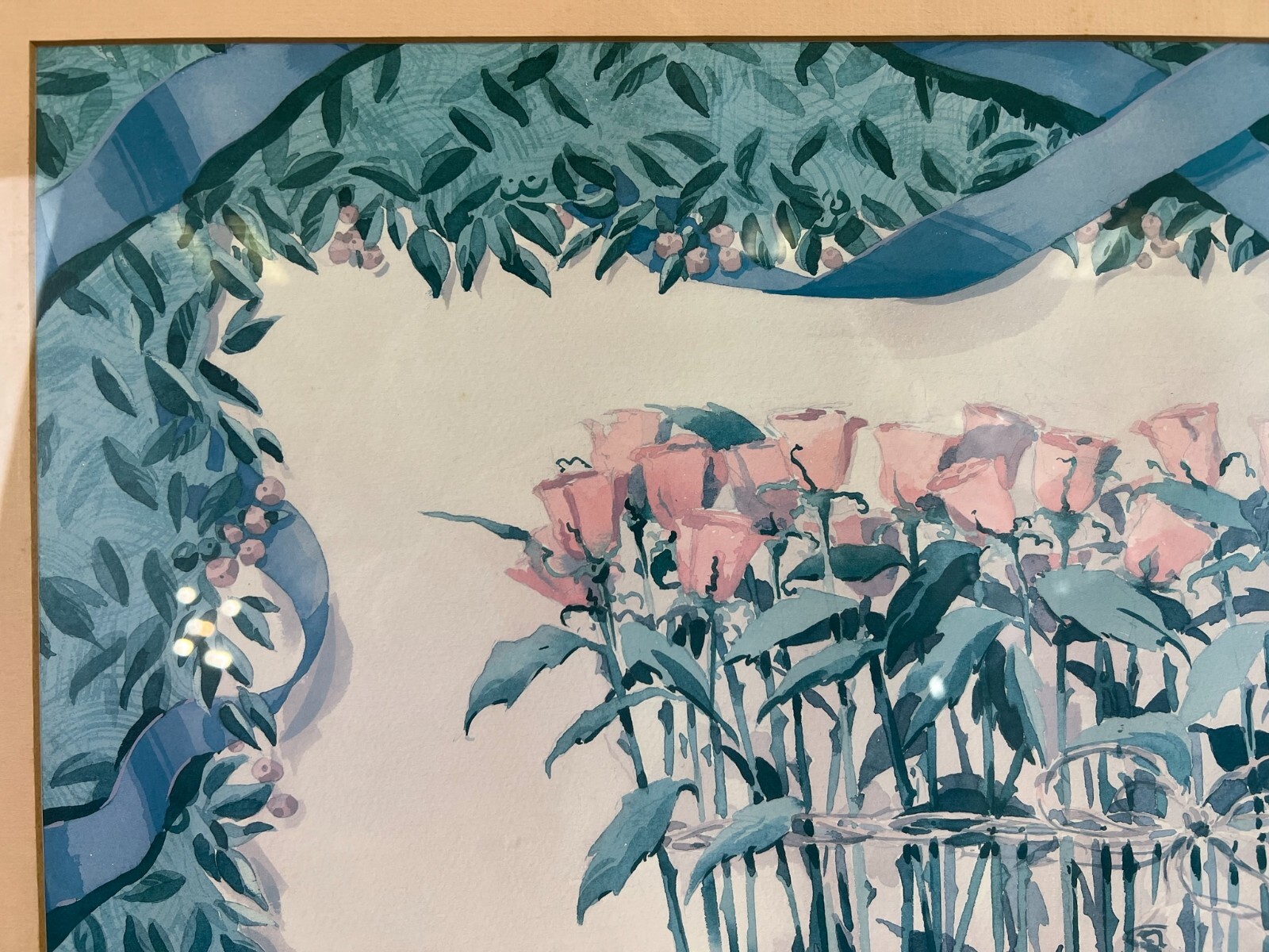 Aquarell auf Papier sehr schön gerahmt hinter Glas Pflanzen Blumen – Bild 5