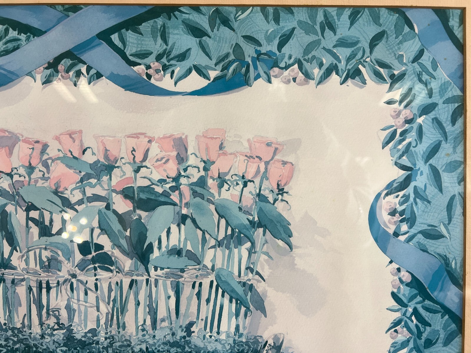 Aquarell auf Papier sehr schön gerahmt hinter Glas Pflanzen Blumen – Bild 6