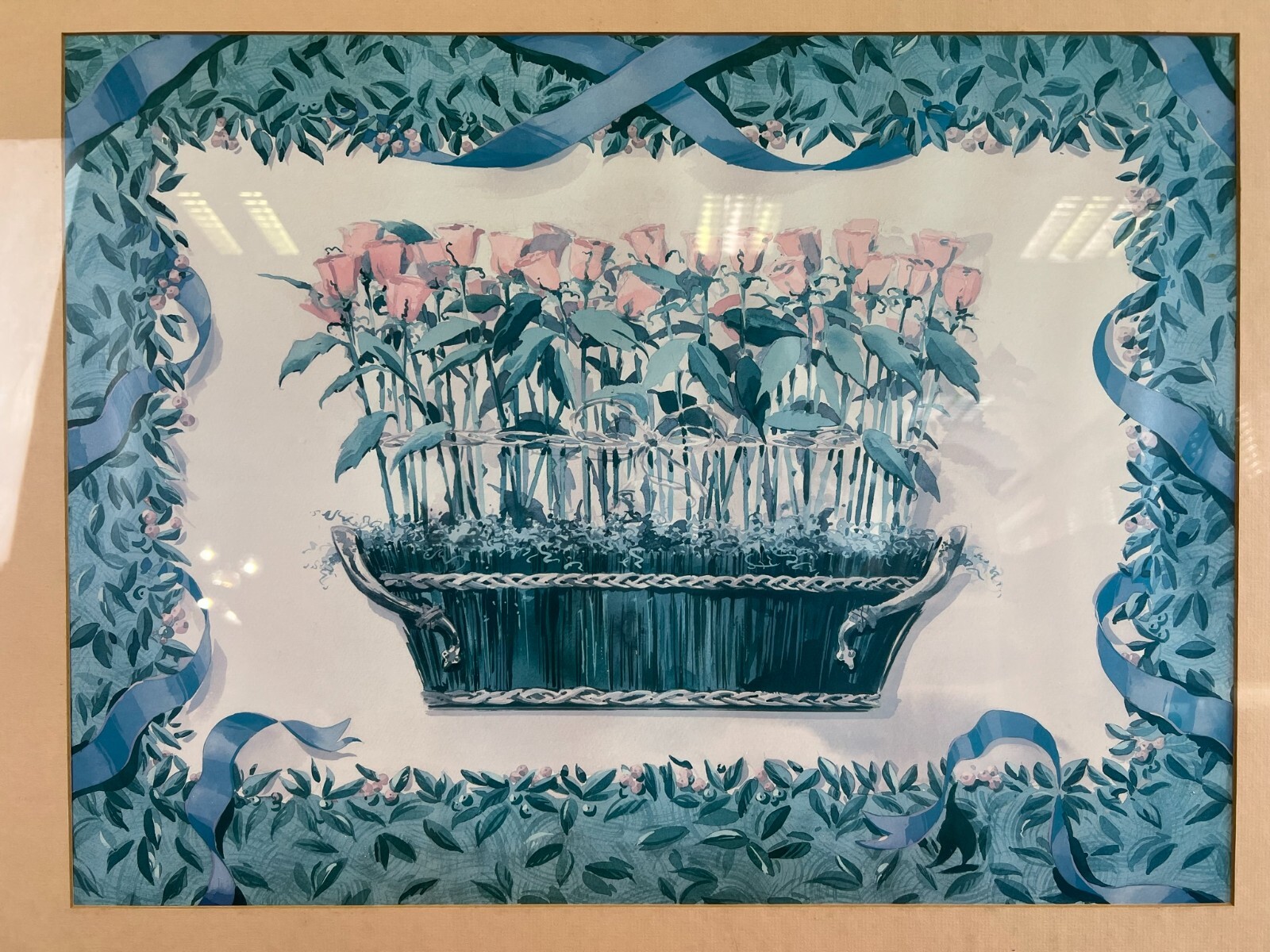 Aquarell auf Papier sehr schön gerahmt hinter Glas Pflanzen Blumen