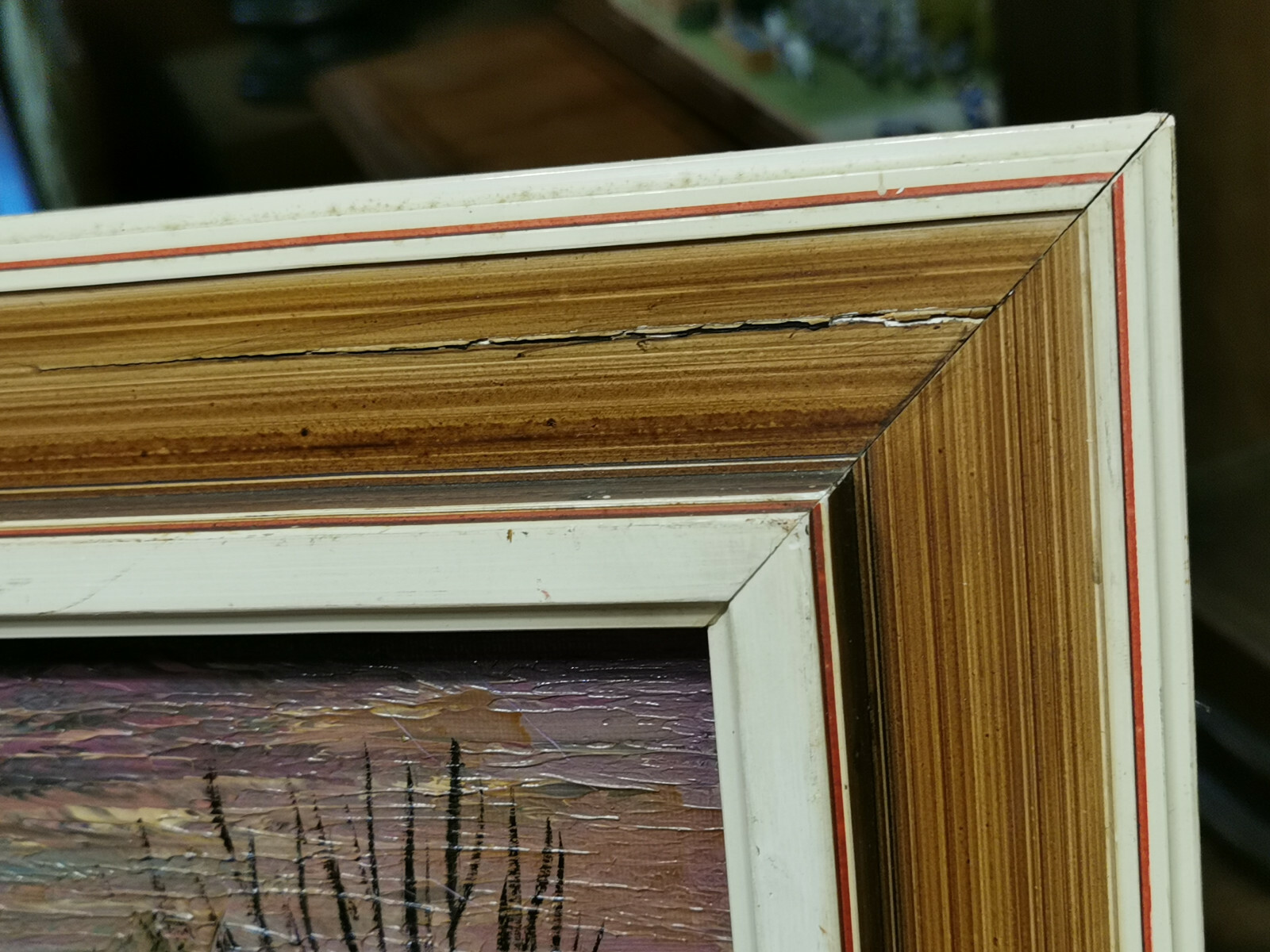 PANORAMA ÖLGEMÄLDE HÄUSER AM WEIHER GERAHMT ABMESSUNGEN GESAMT 91x35cm – Bild 7