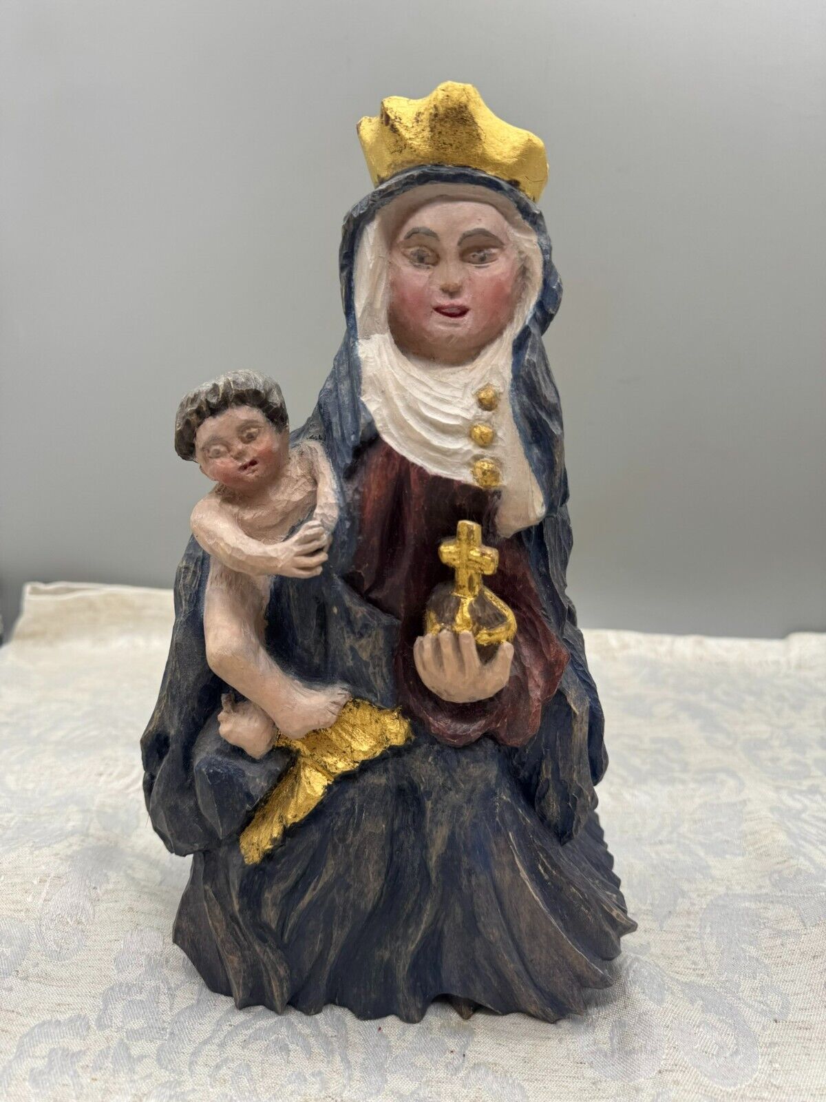 ALTE VINTAGE HEILIGENFIGUR 28,5cm MADONNA MARIA MIT KIND NACH ANTIKEM ORIGINAL