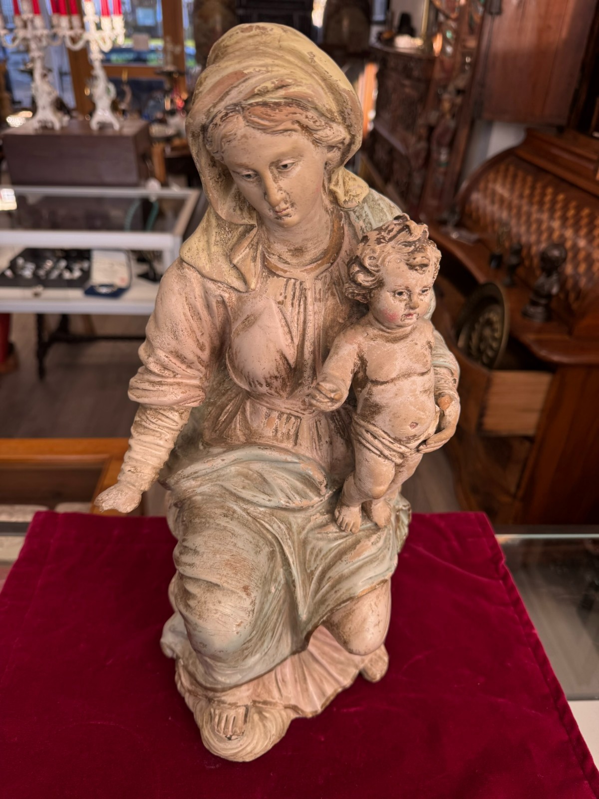 ANTIKE HEILIGENFIGUR NEAPEL 19 TES JH TERRACOTTA HANDBEMALT HEILIGE MARIA JESUS