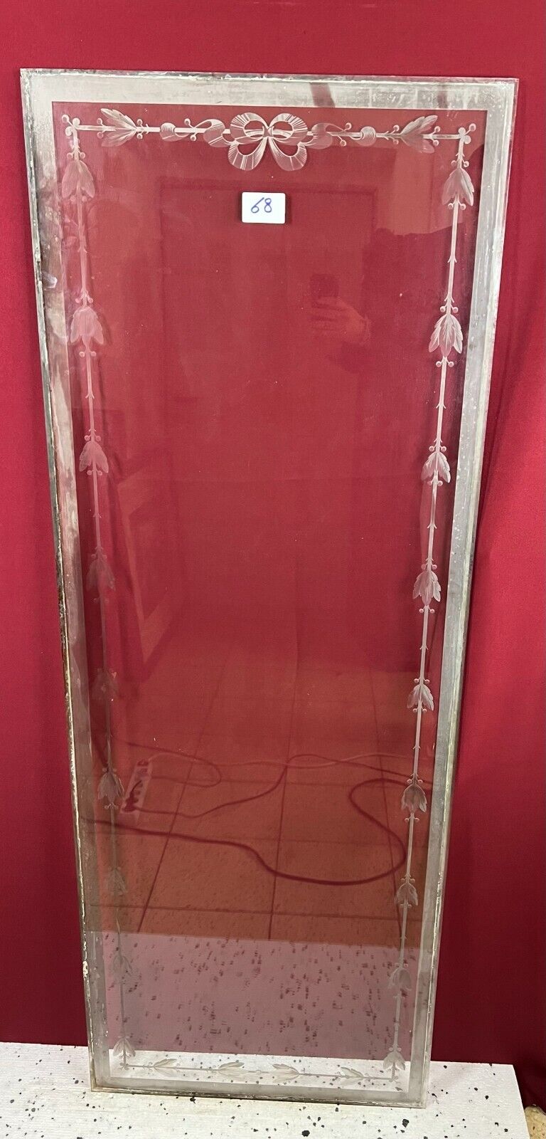 ANTIKE GLASSCHEIBE JUGENDSTIL ORIGINAL UM 1900 GIRLANDEN 60,3x162,4cm