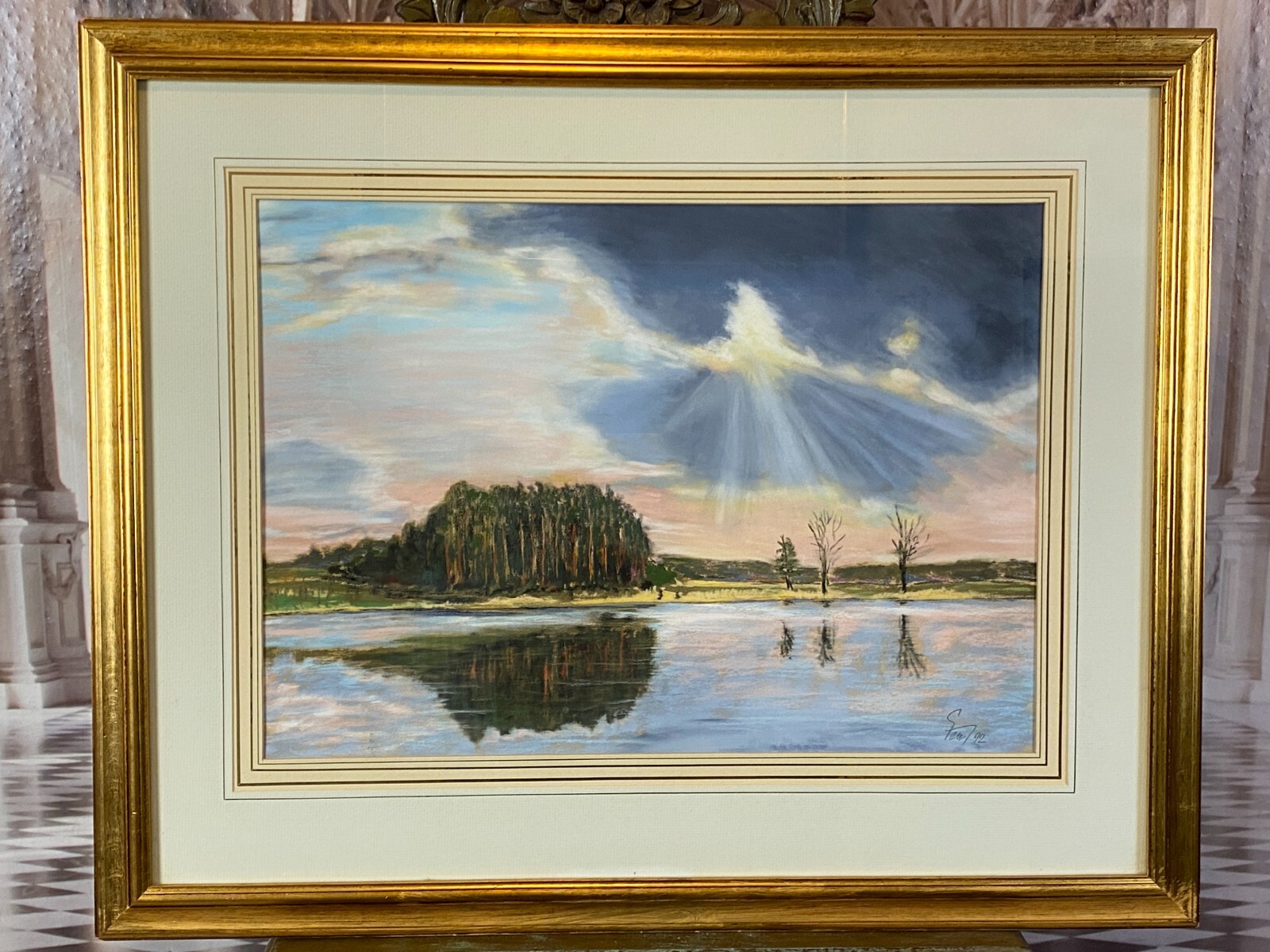 GROSSE GOUACHE AQUARELL LANDSCHAFT IN SONNENLICHT VON KAREL FEUERSTEIN – Bild 4