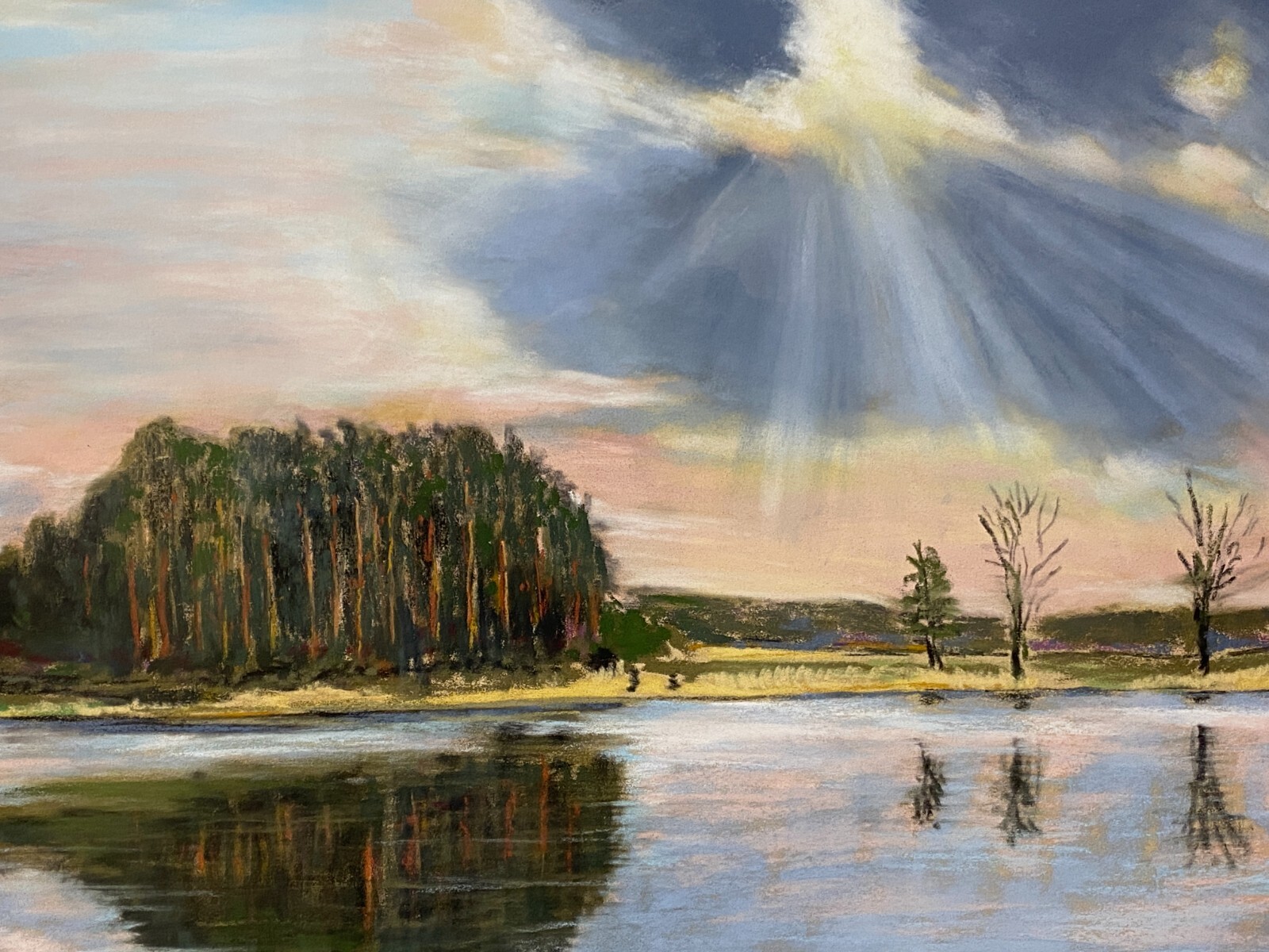 GROSSE GOUACHE AQUARELL LANDSCHAFT IN SONNENLICHT VON KAREL FEUERSTEIN