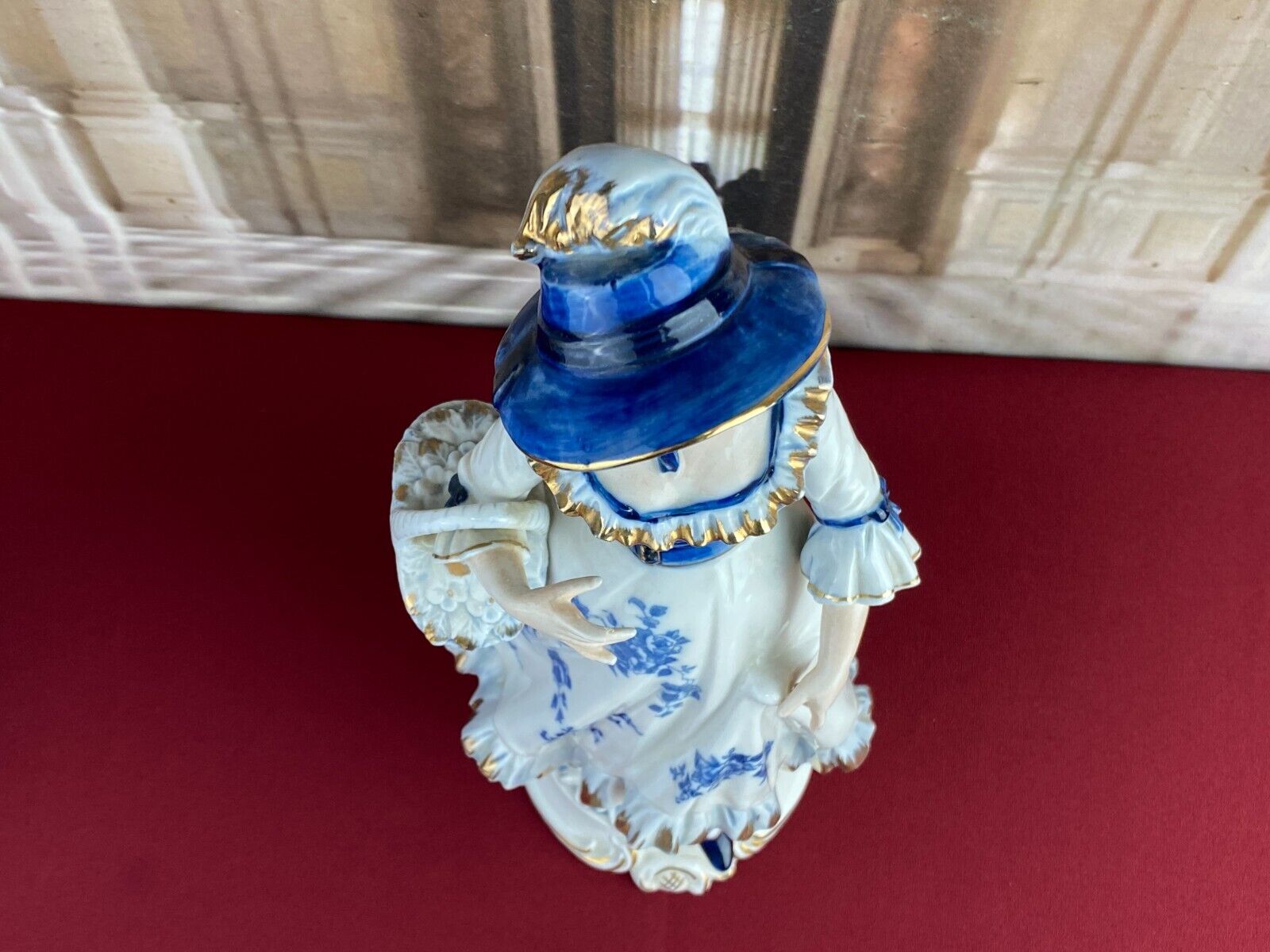 FIGUR AUS PORZELLAN TEILS HANDBEMALT GALANTE ROKOKO DAME MIT KORB 34cm – Bild 7