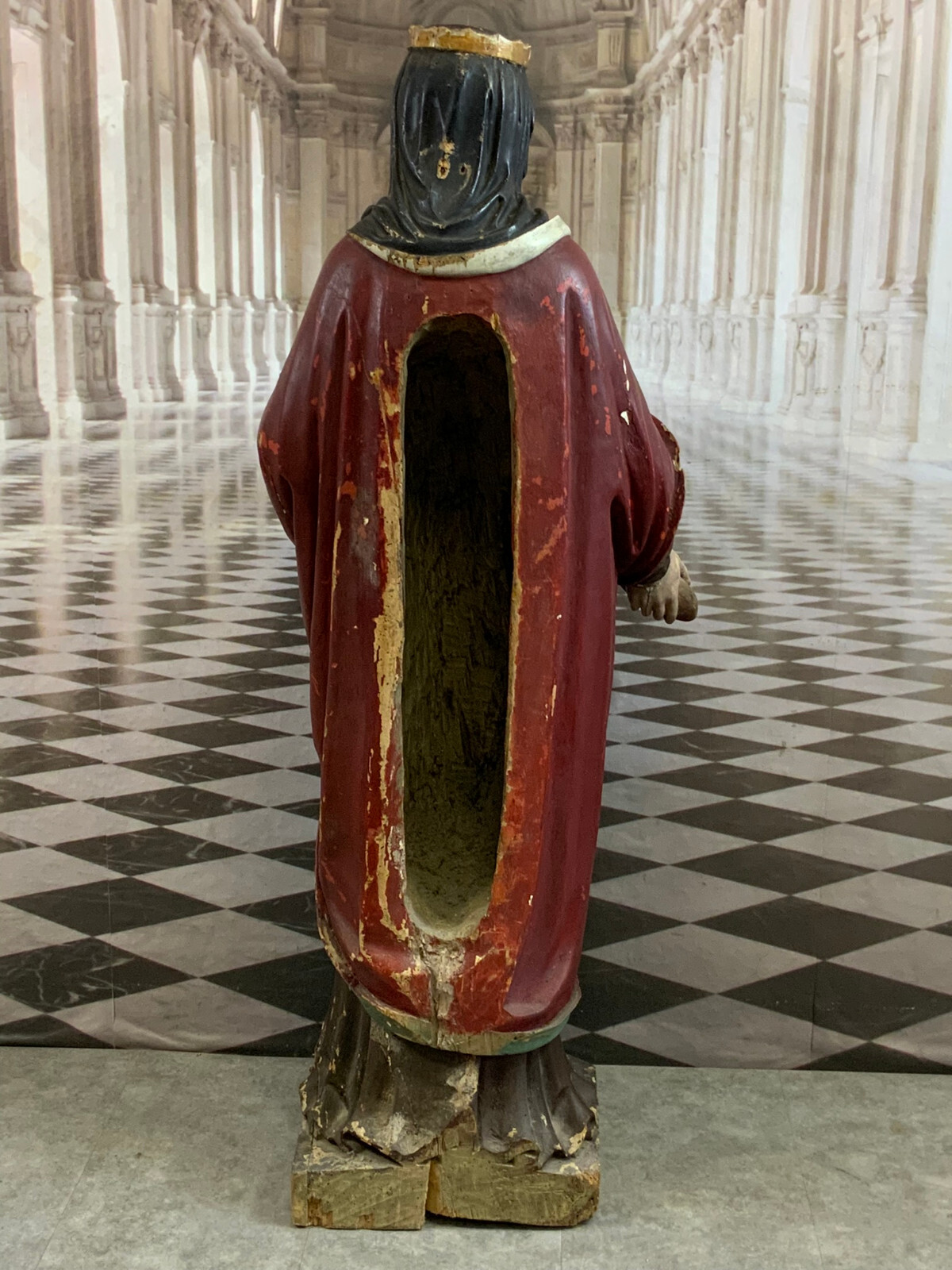 NAZARENER HEILIGENFIGUR HEILIGE MIT KRONE UND BROT ANTIK 19 TES JHDT 141cm – Bild 5