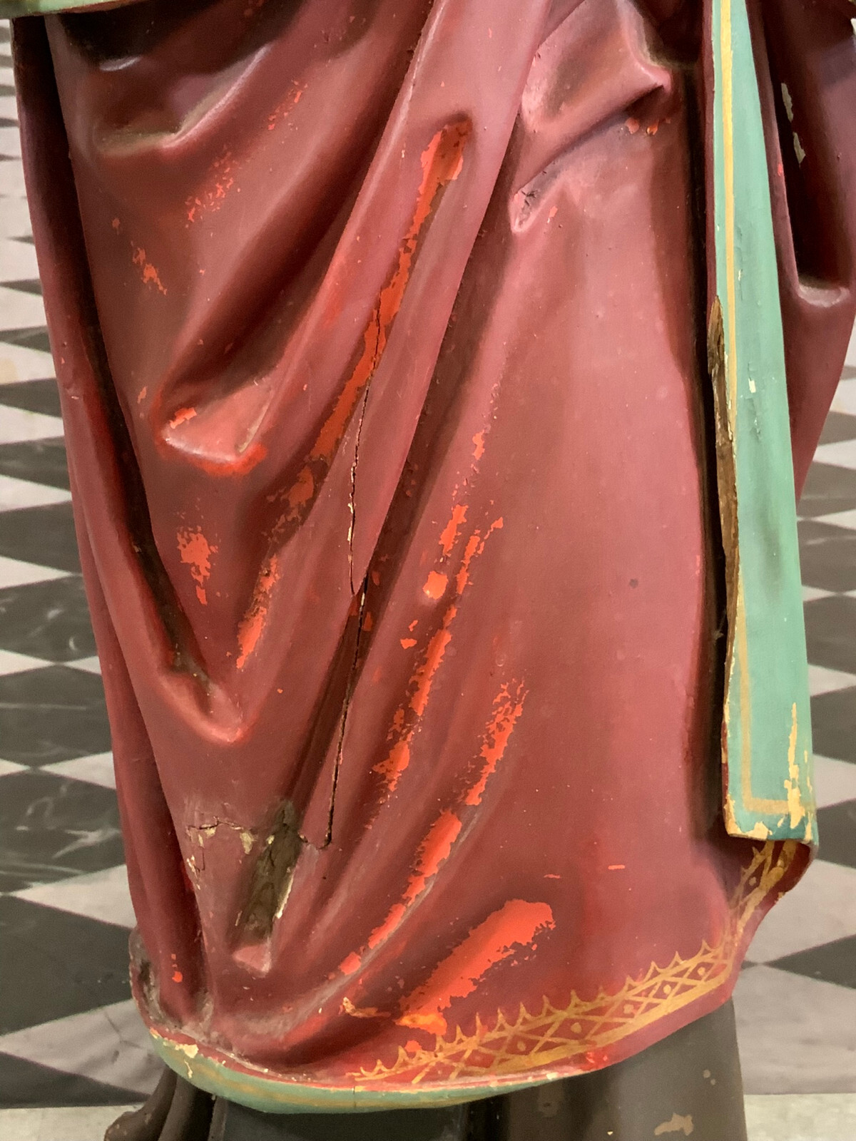 NAZARENER HEILIGENFIGUR HEILIGE MIT KRONE UND BROT ANTIK 19 TES JHDT 141cm – Bild 9