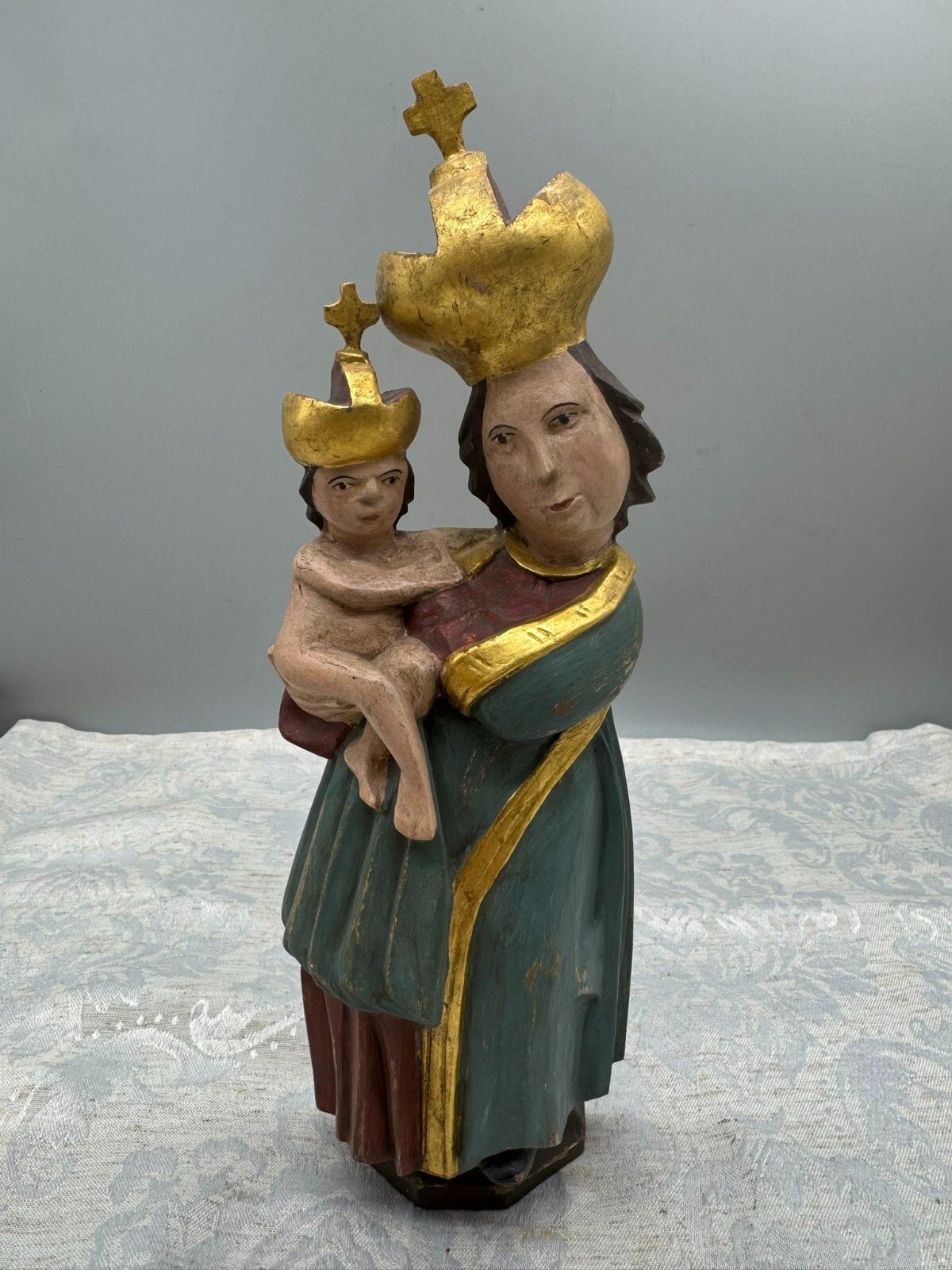 ALTE VINTAGE HEILIGENFIGUR 29cm MADONNA MARIA MIT KIND NACH ANTIKEM ORIGINAL