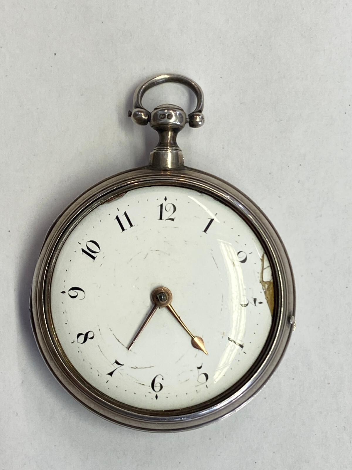 ANTIKE TASCHENUHR AUS STERLING SILBER MEHRFACH PUNZIERT DEFEKT ENGLAND OHNE GLAS – Bild 3