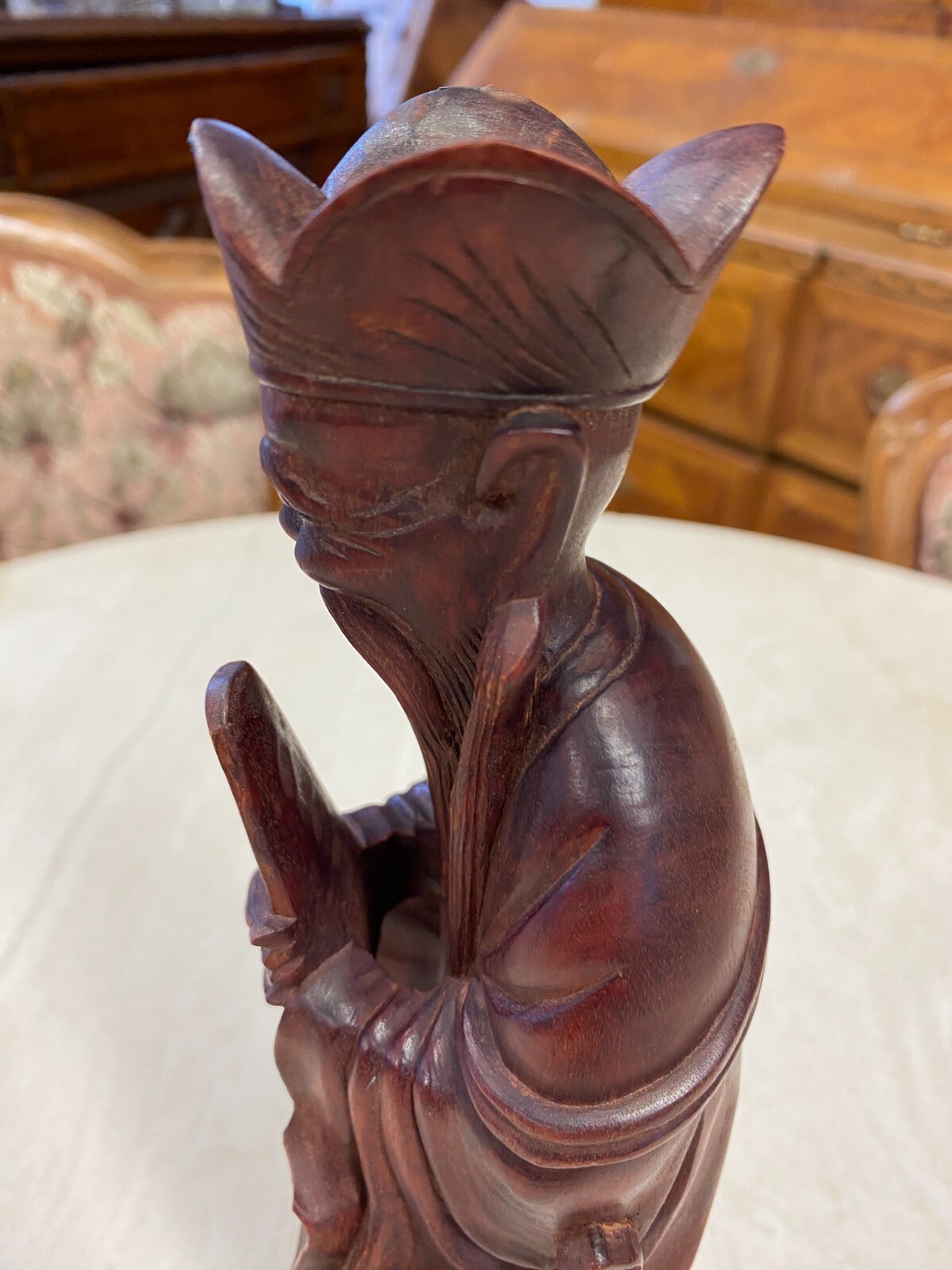CHINA SKULPTUR AUS HOLZ GELEHRTER 30cm HOCH – Bild 11