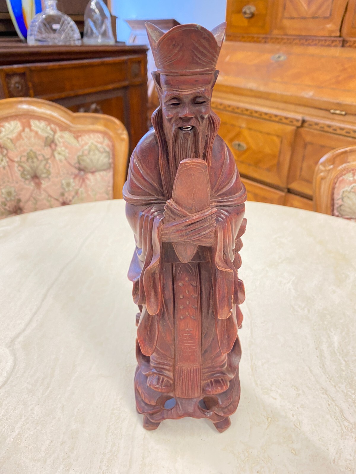 CHINA SKULPTUR AUS HOLZ GELEHRTER 30cm HOCH