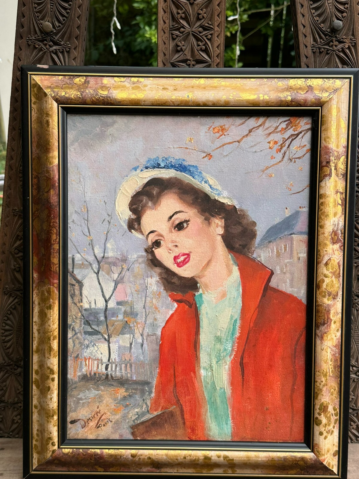 ÖLGEMÄLDE FRANKREICH PARIS PORTRAIT EINER JUNGEN FRAU GERAHMT – Bild 3