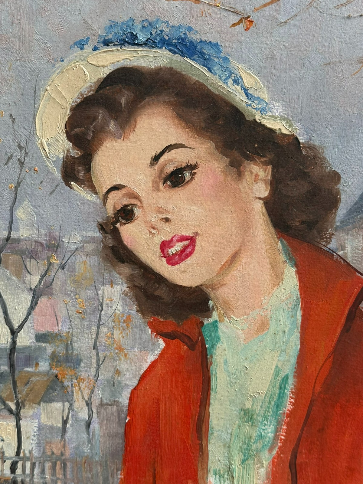 ÖLGEMÄLDE FRANKREICH PARIS PORTRAIT EINER JUNGEN FRAU GERAHMT – Bild 6