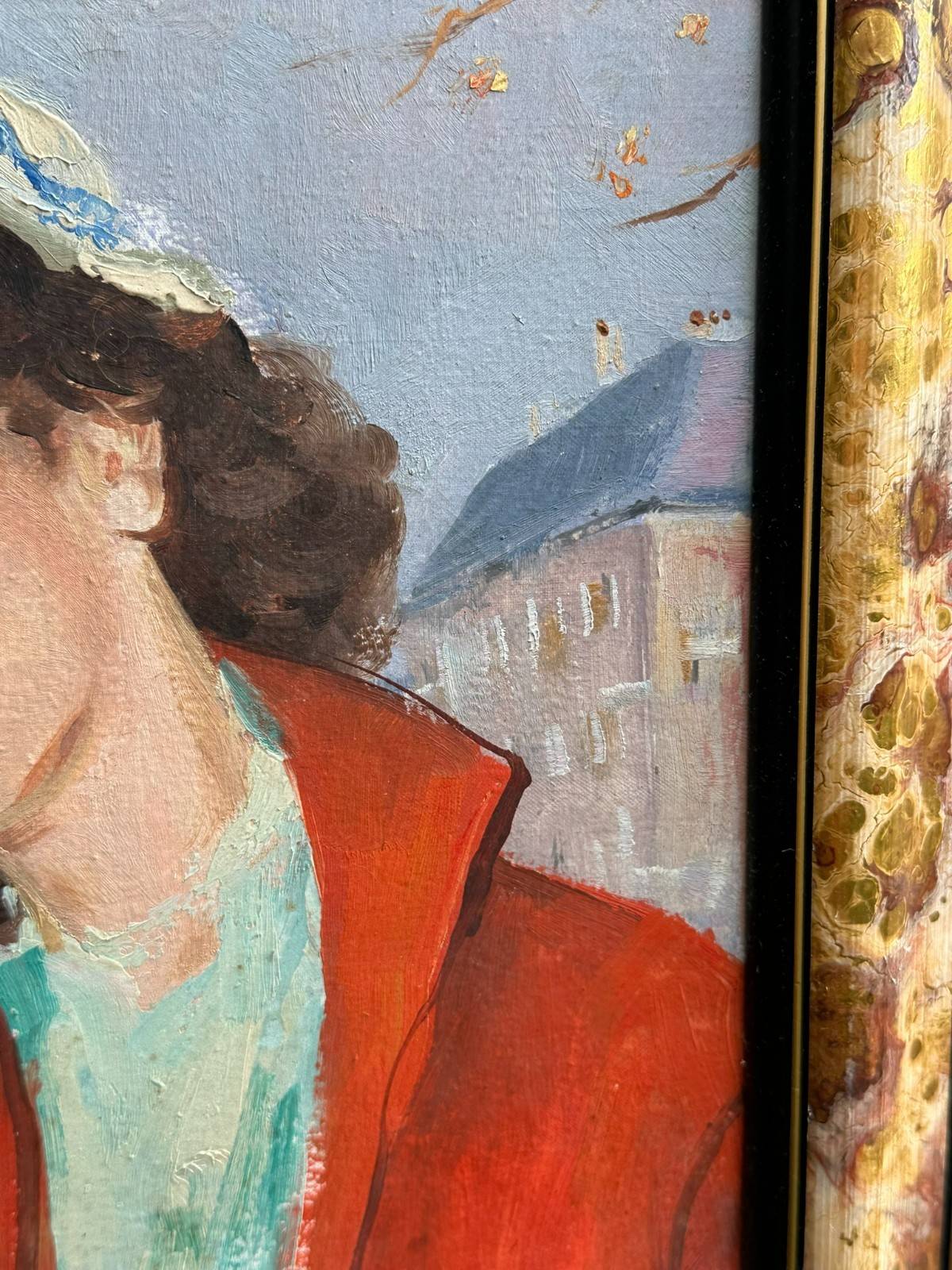 ÖLGEMÄLDE FRANKREICH PARIS PORTRAIT EINER JUNGEN FRAU GERAHMT – Bild 7