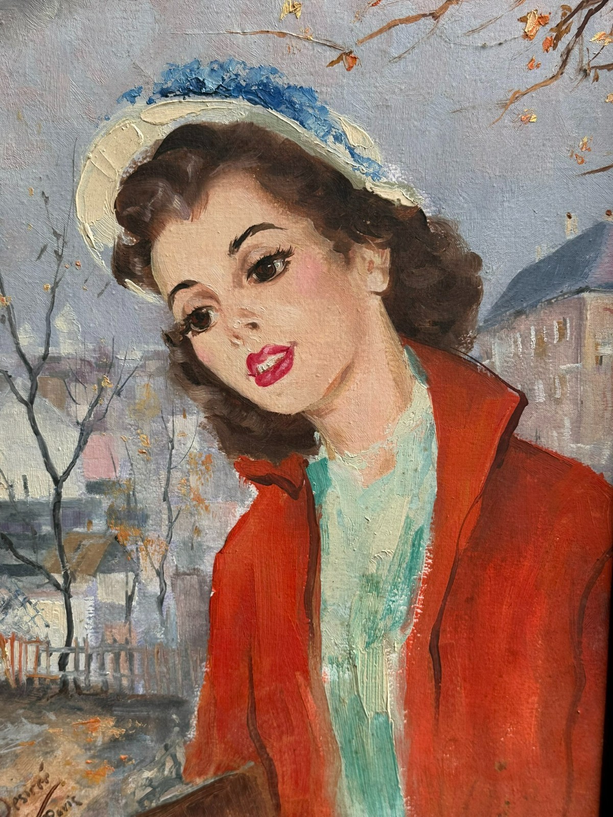 ÖLGEMÄLDE FRANKREICH PARIS PORTRAIT EINER JUNGEN FRAU GERAHMT