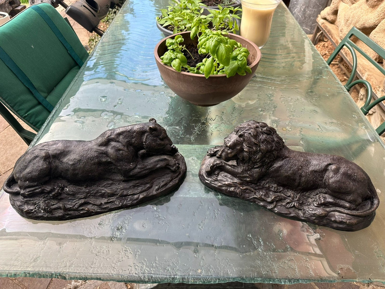 LÖWENPAAR 2x GROSSE SKULPTUR AUS BRONZE LÖWEN 41cm LANG – Bild 3