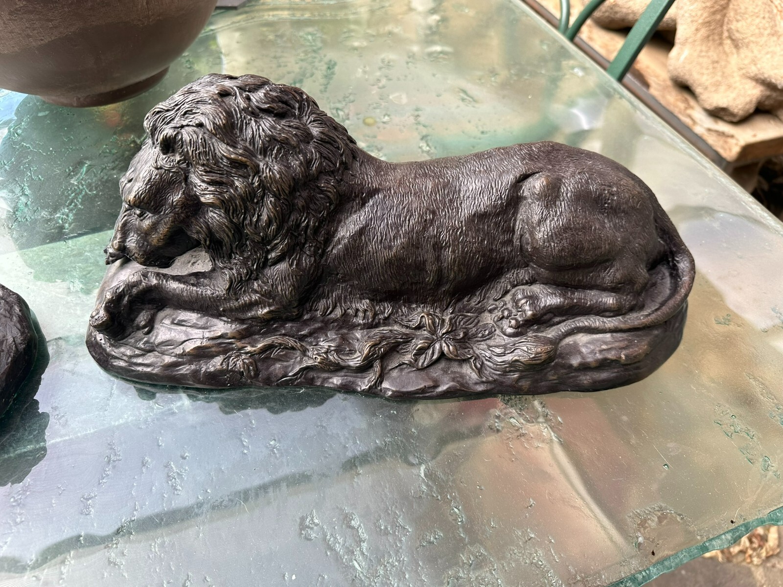 LÖWENPAAR 2x GROSSE SKULPTUR AUS BRONZE LÖWEN 41cm LANG – Bild 4