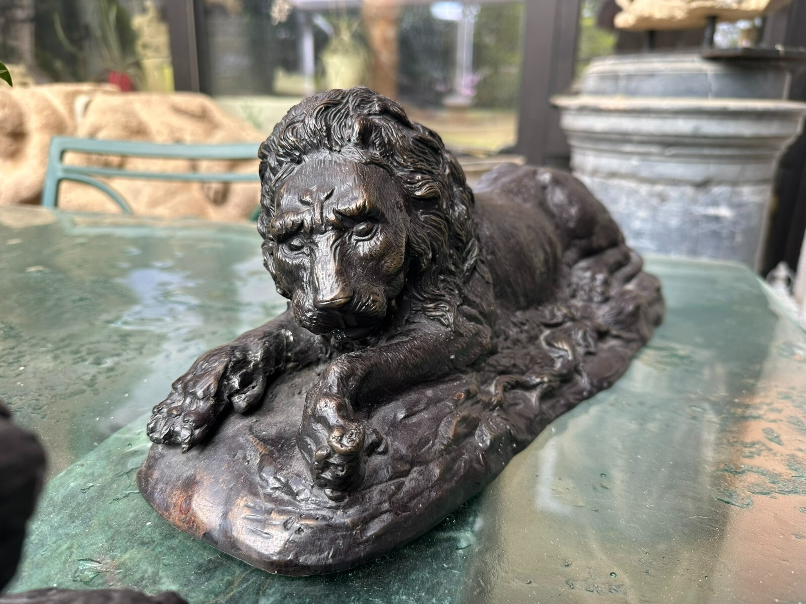 LÖWENPAAR 2x GROSSE SKULPTUR AUS BRONZE LÖWEN 41cm LANG – Bild 6