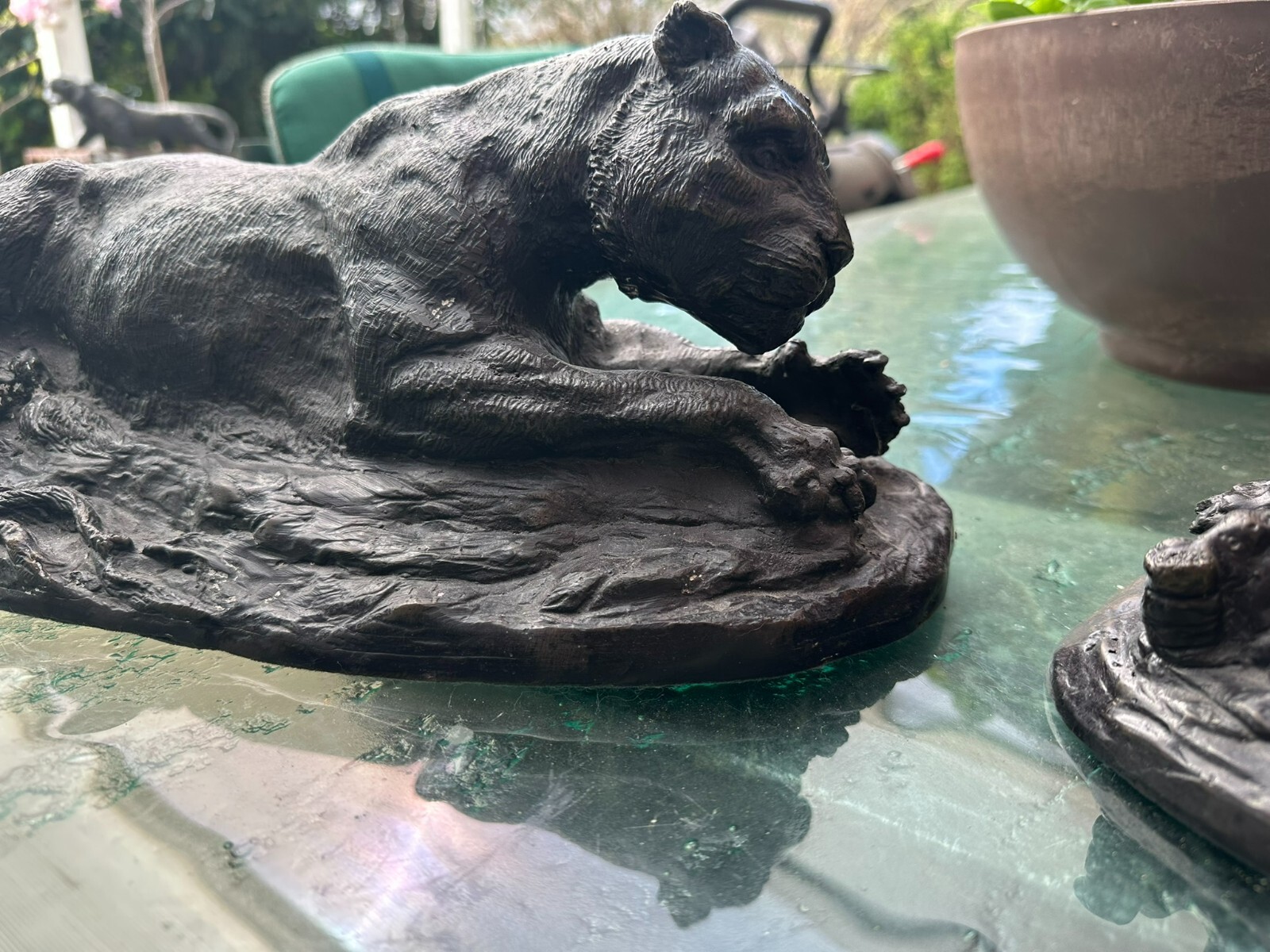 LÖWENPAAR 2x GROSSE SKULPTUR AUS BRONZE LÖWEN 41cm LANG – Bild 8