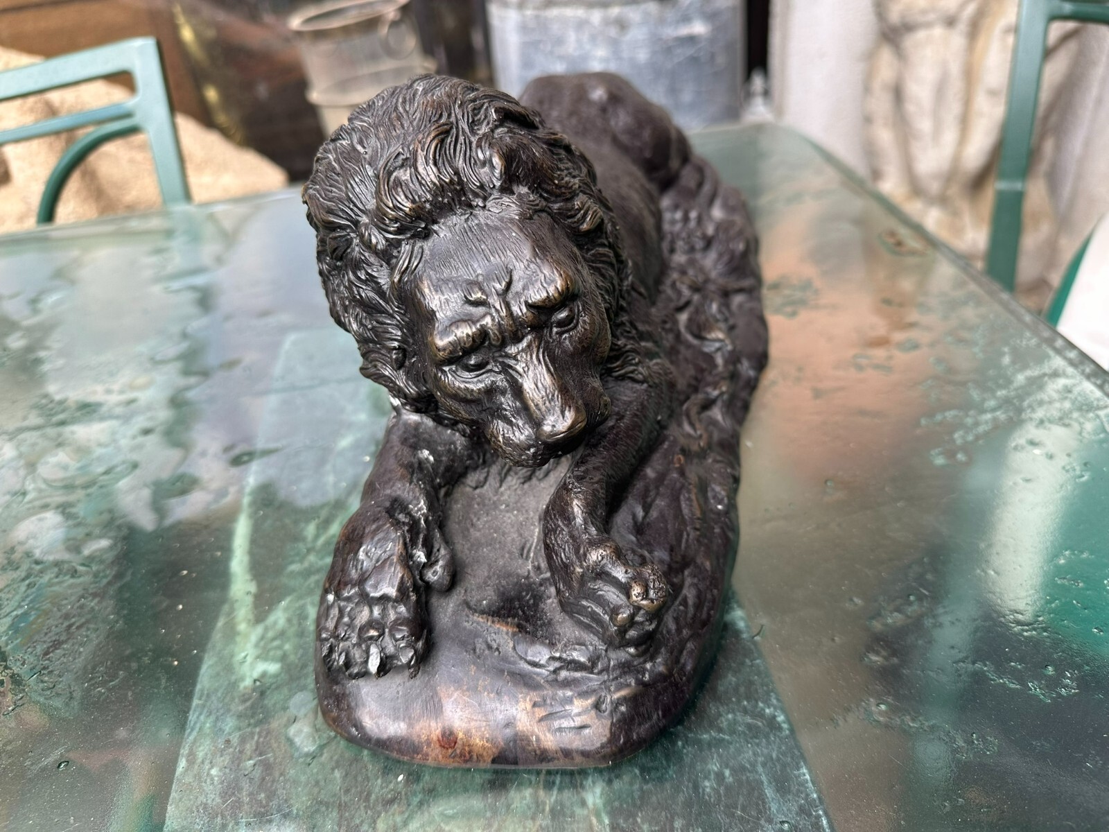 LÖWENPAAR 2x GROSSE SKULPTUR AUS BRONZE LÖWEN 41cm LANG – Bild 10