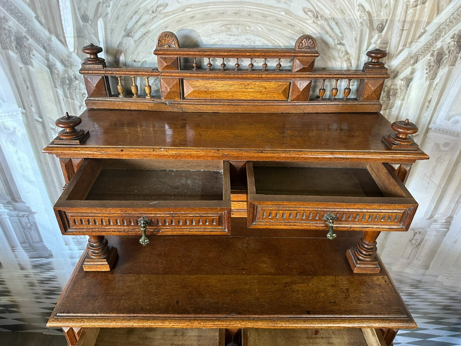 ANTIKES NEO RENAISSANCE BUFFET ANRICHTE AUS EICHE UM 1880 HENRI II – Bild 15