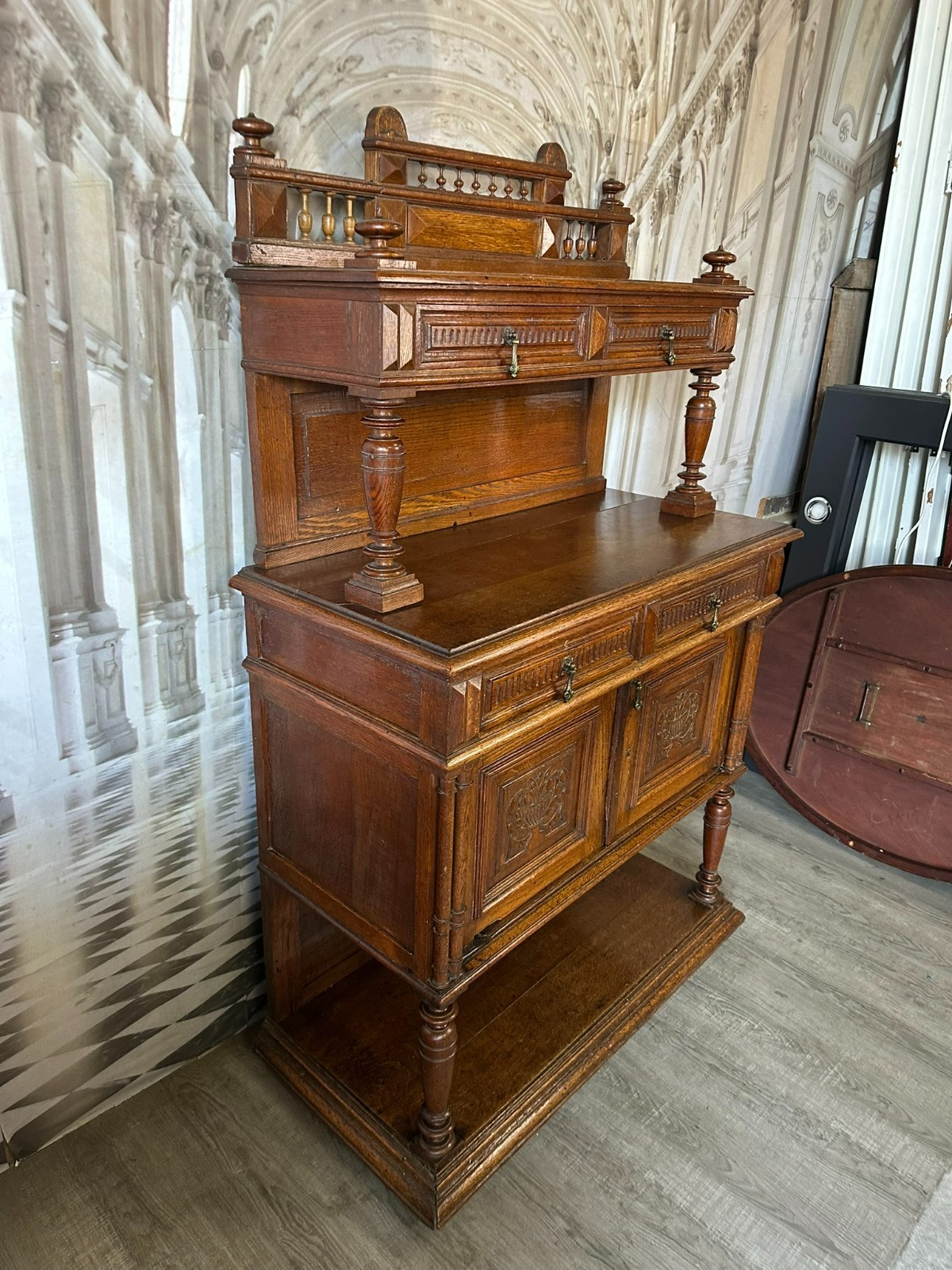 ANTIKES NEO RENAISSANCE BUFFET ANRICHTE AUS EICHE UM 1880 HENRI II – Bild 3