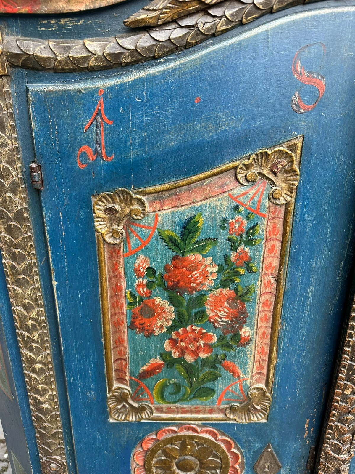 ANTIKER BAUERNSCHRANK VON 1847 ORIGINAL BEMALT – Bild 3