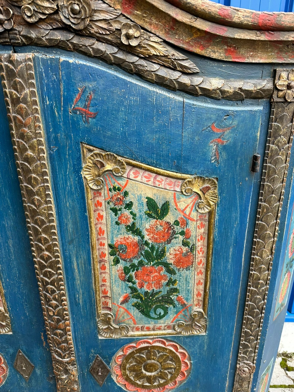 ANTIKER BAUERNSCHRANK VON 1847 ORIGINAL BEMALT – Bild 5