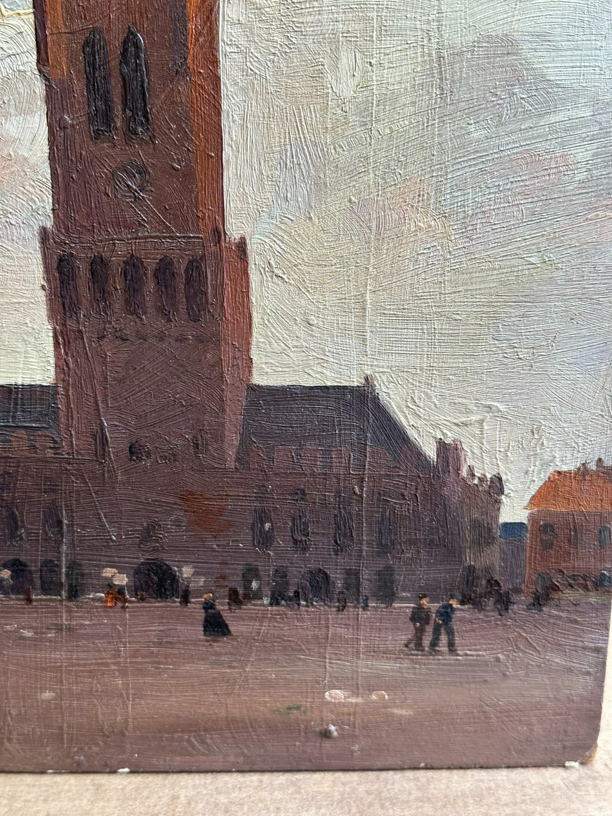 ÖLGEMÄLDE VON 1962 bez. HERPIN GOTISCHES RATHAUS ANDENARDE – Bild 6