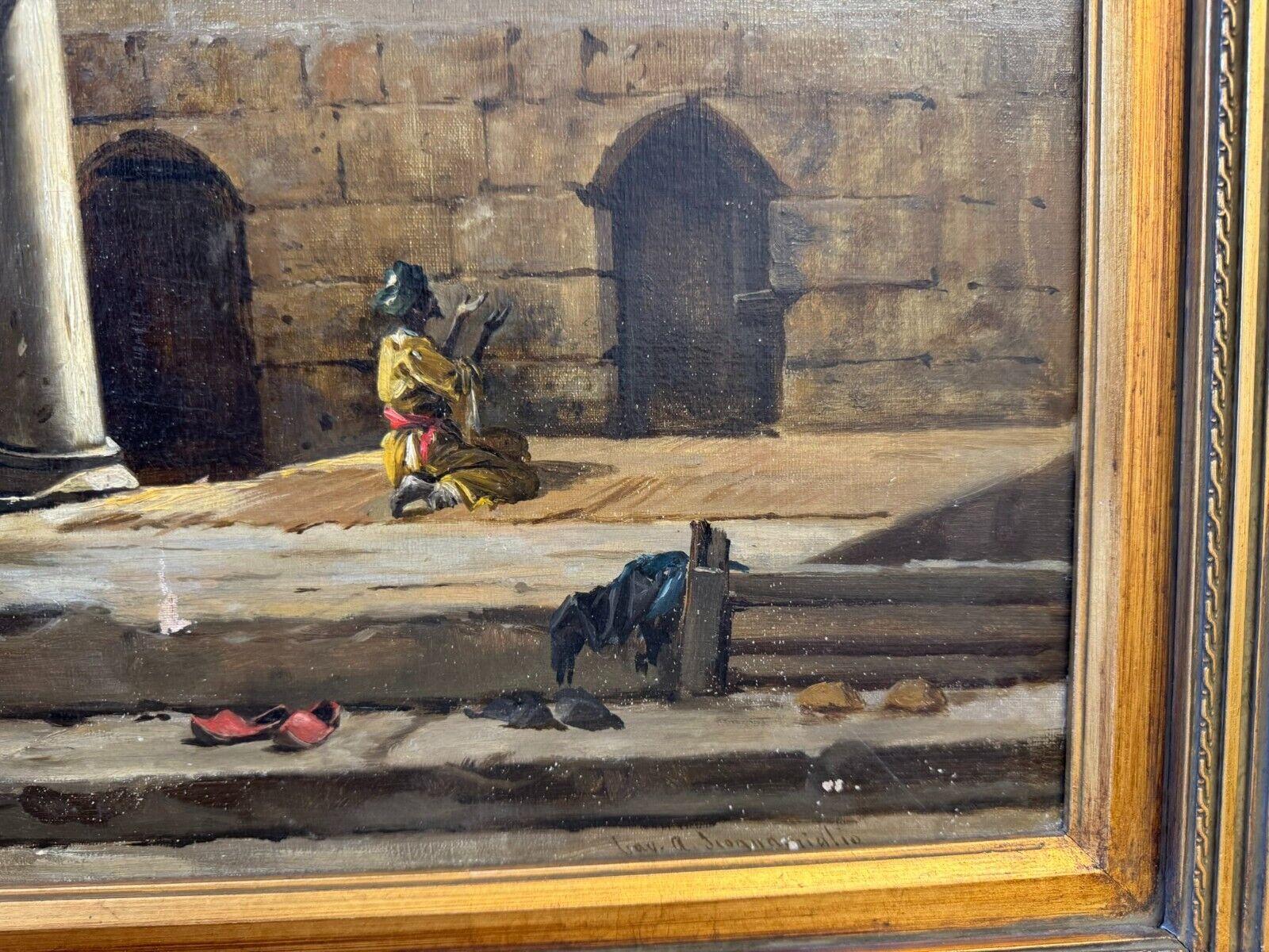 CAVALIERO Antonio SCOGNAMIGLIO ÖLGEMÄLDE BEDUINE BEIM GEBET IN DER RUINE 19JHDT – Bild 13