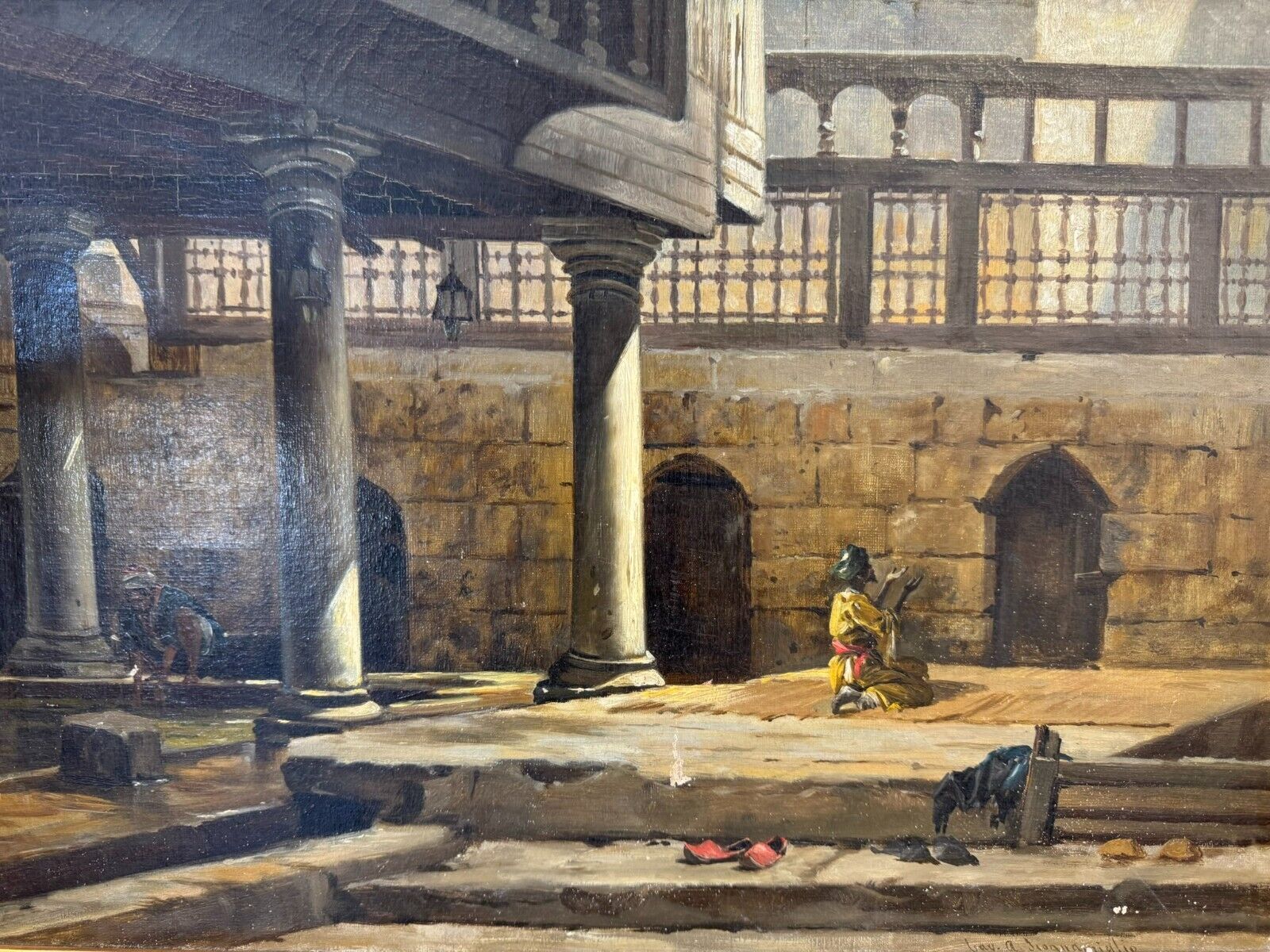 CAVALIERO Antonio SCOGNAMIGLIO ÖLGEMÄLDE BEDUINE BEIM GEBET IN DER RUINE 19JHDT – Bild 3