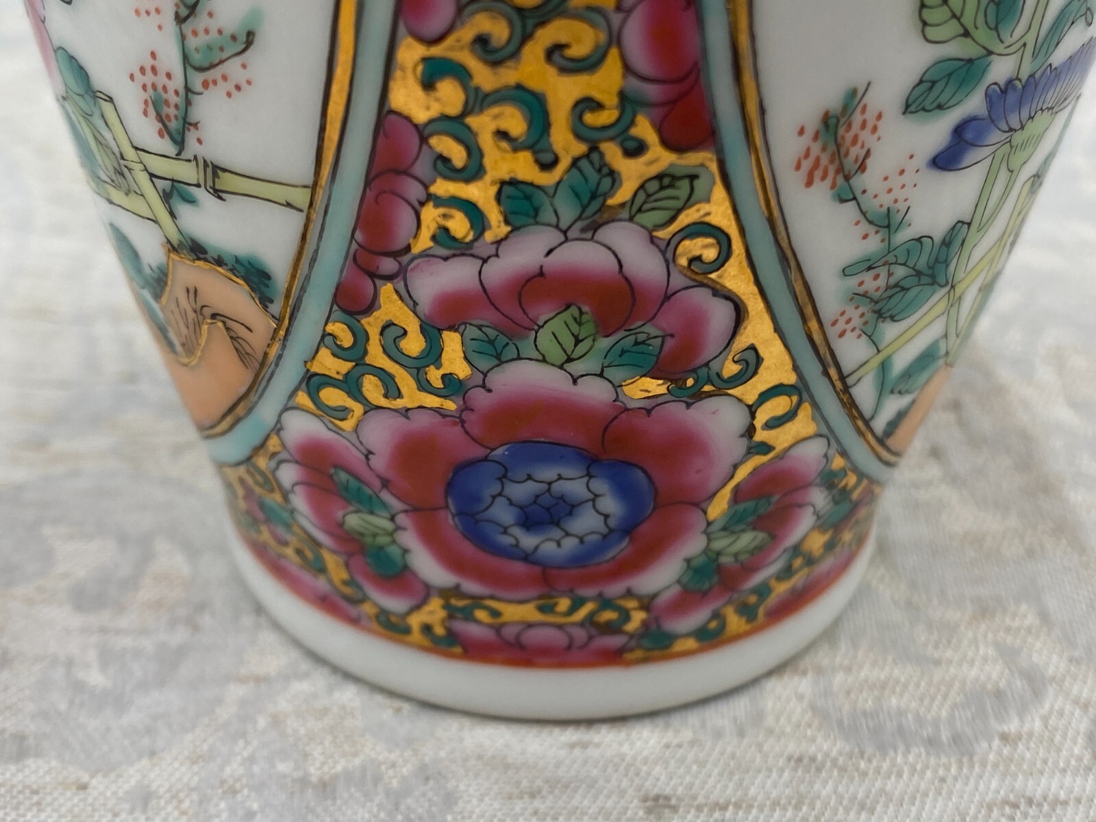 CHINA PORZELLAN VASE BLUMEN INSEKTEN DEKOR HANDBEMALT VERGOLDUNG 20cm – Bild 13