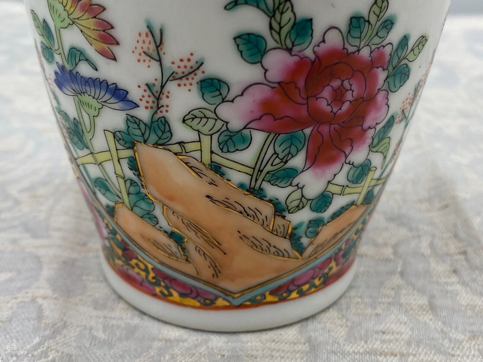 CHINA PORZELLAN VASE BLUMEN INSEKTEN DEKOR HANDBEMALT VERGOLDUNG 20cm – Bild 16