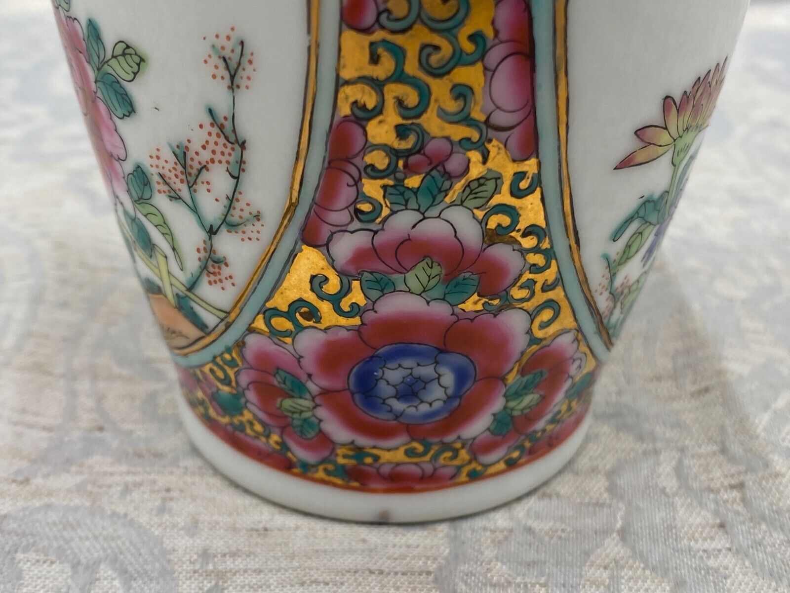 CHINA PORZELLAN VASE BLUMEN INSEKTEN DEKOR HANDBEMALT VERGOLDUNG 20cm – Bild 19