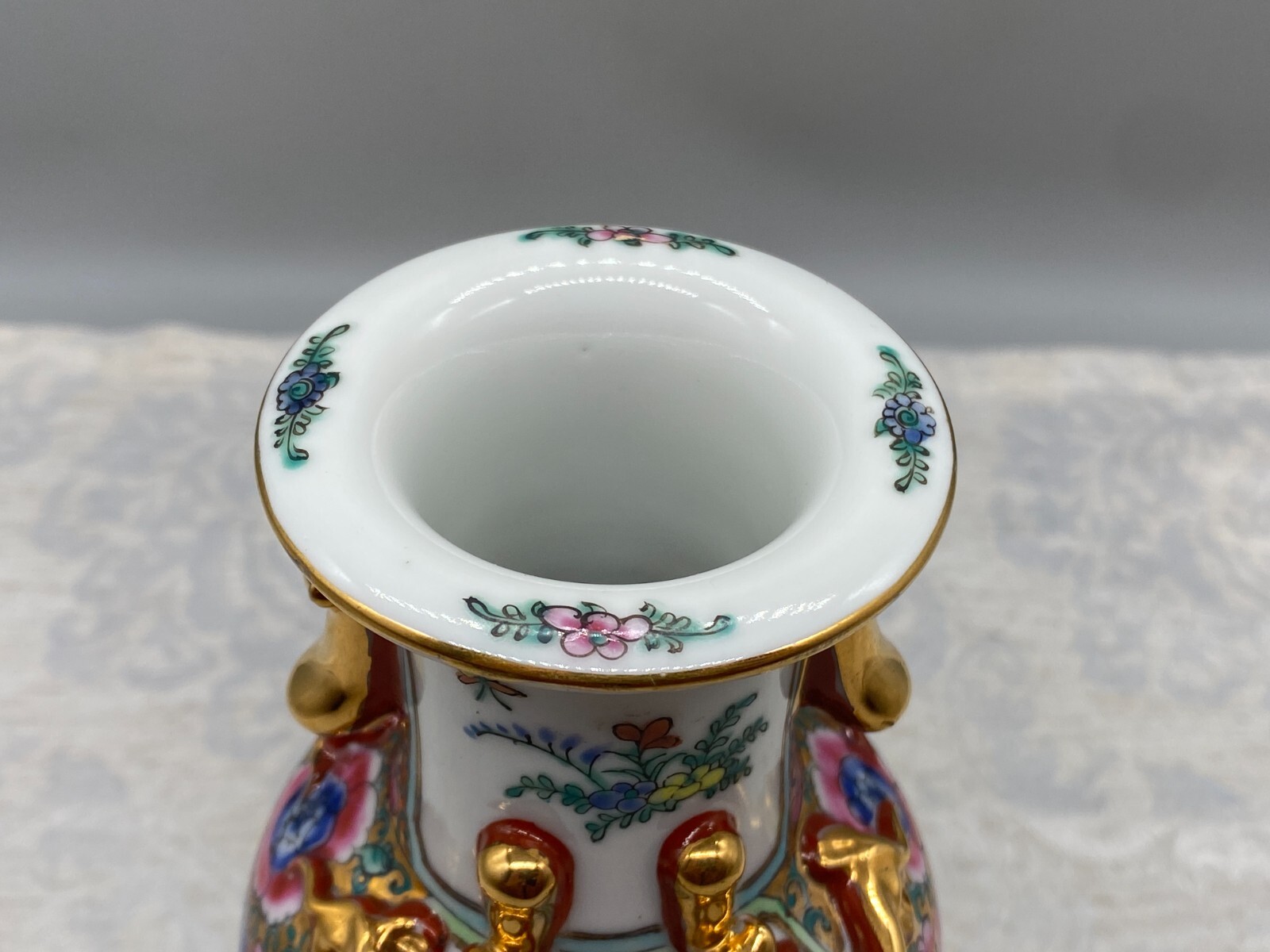 CHINA PORZELLAN VASE BLUMEN INSEKTEN DEKOR HANDBEMALT VERGOLDUNG 20cm – Bild 6