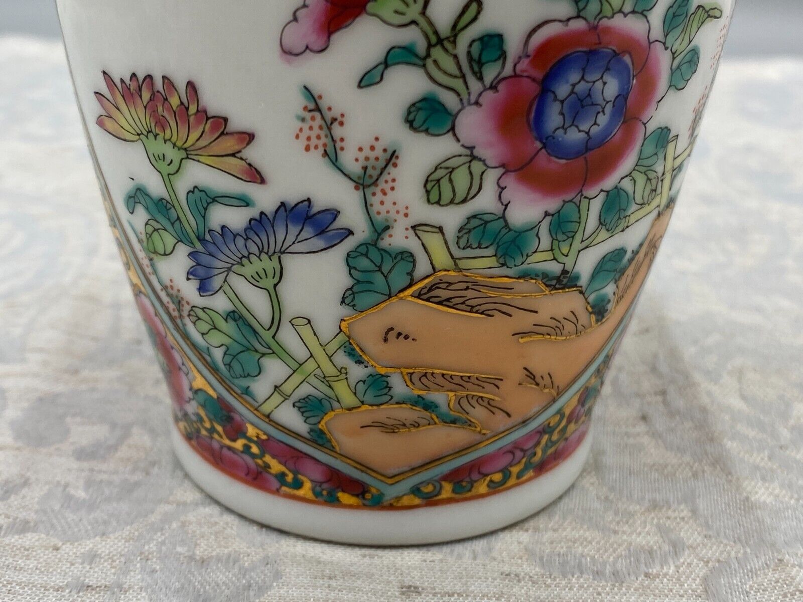 CHINA PORZELLAN VASE BLUMEN INSEKTEN DEKOR HANDBEMALT VERGOLDUNG 20cm – Bild 10