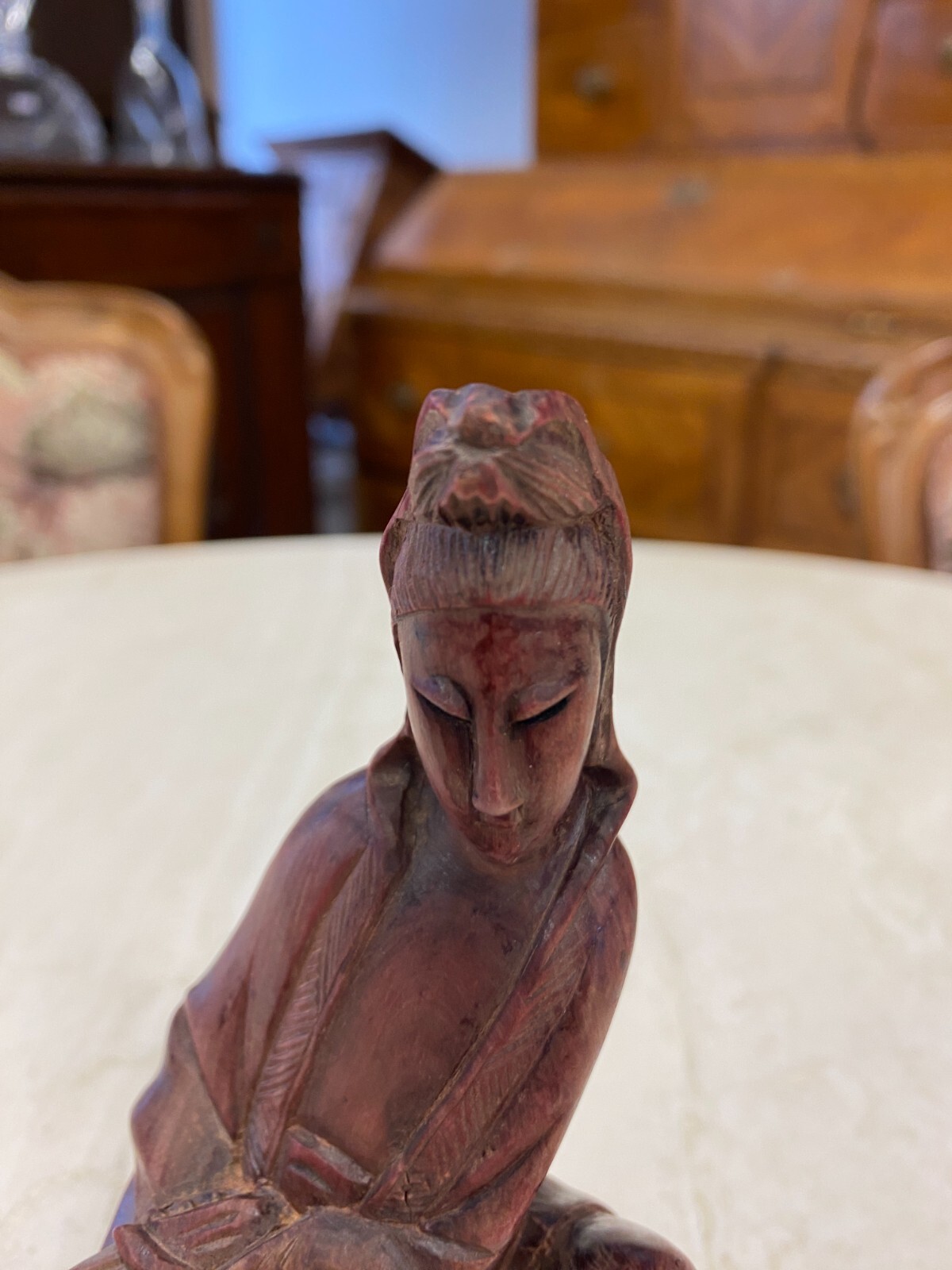 CHINA SKULPTUR AUS HOLZ SITZENDER MANN 15,5cm HOCH – Bild 4